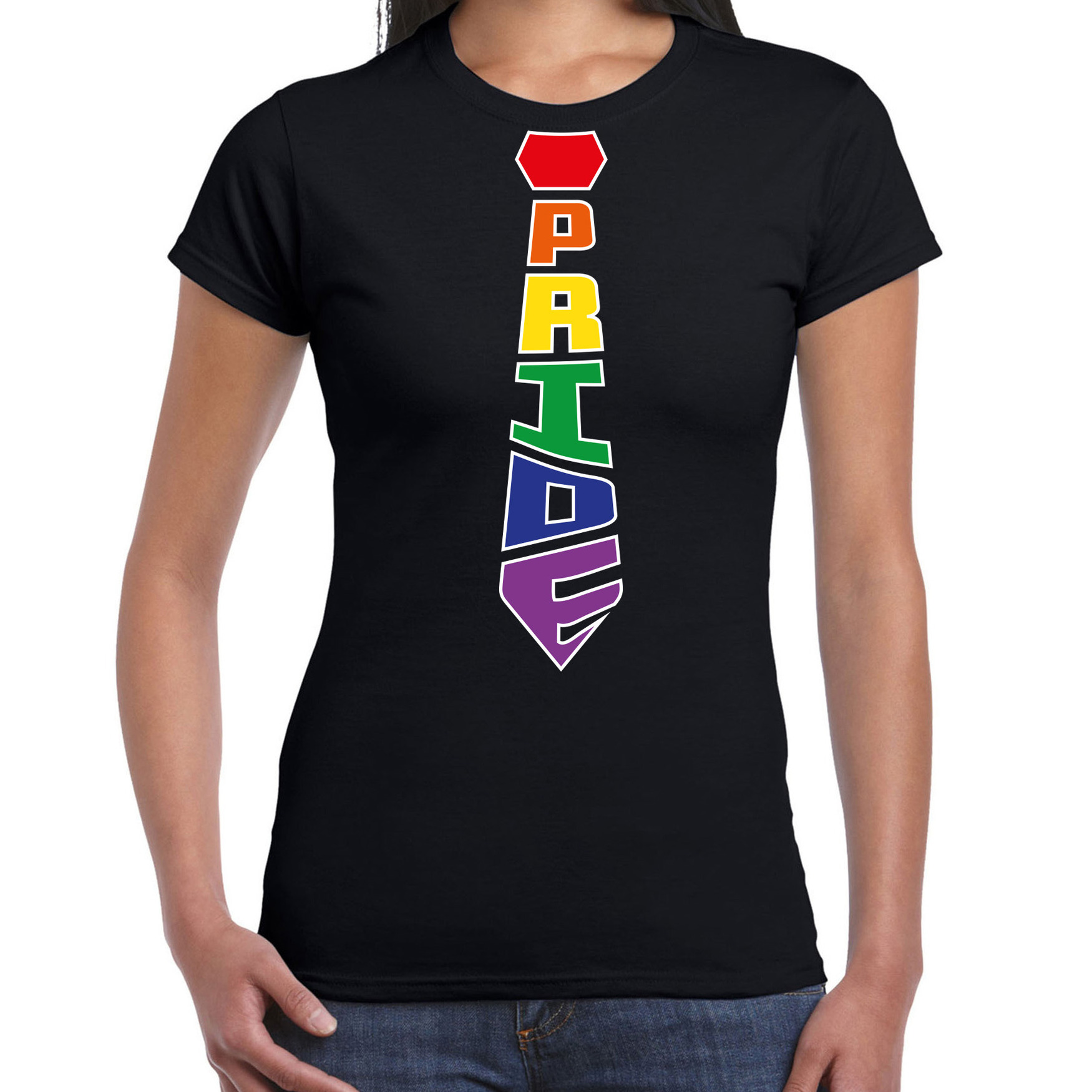 Gay Pride shirt pride stropdas regenboog dames zwart