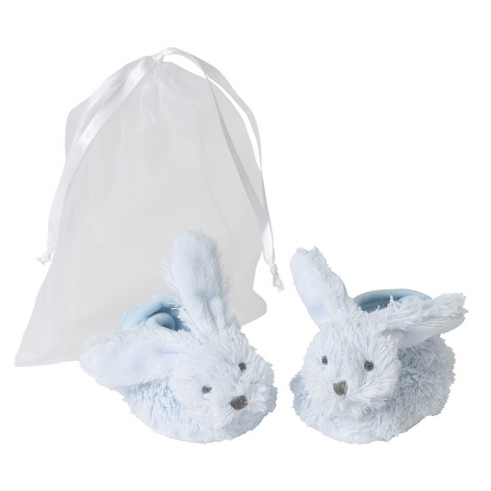 Geboorte blauwe baby slofjes konijn