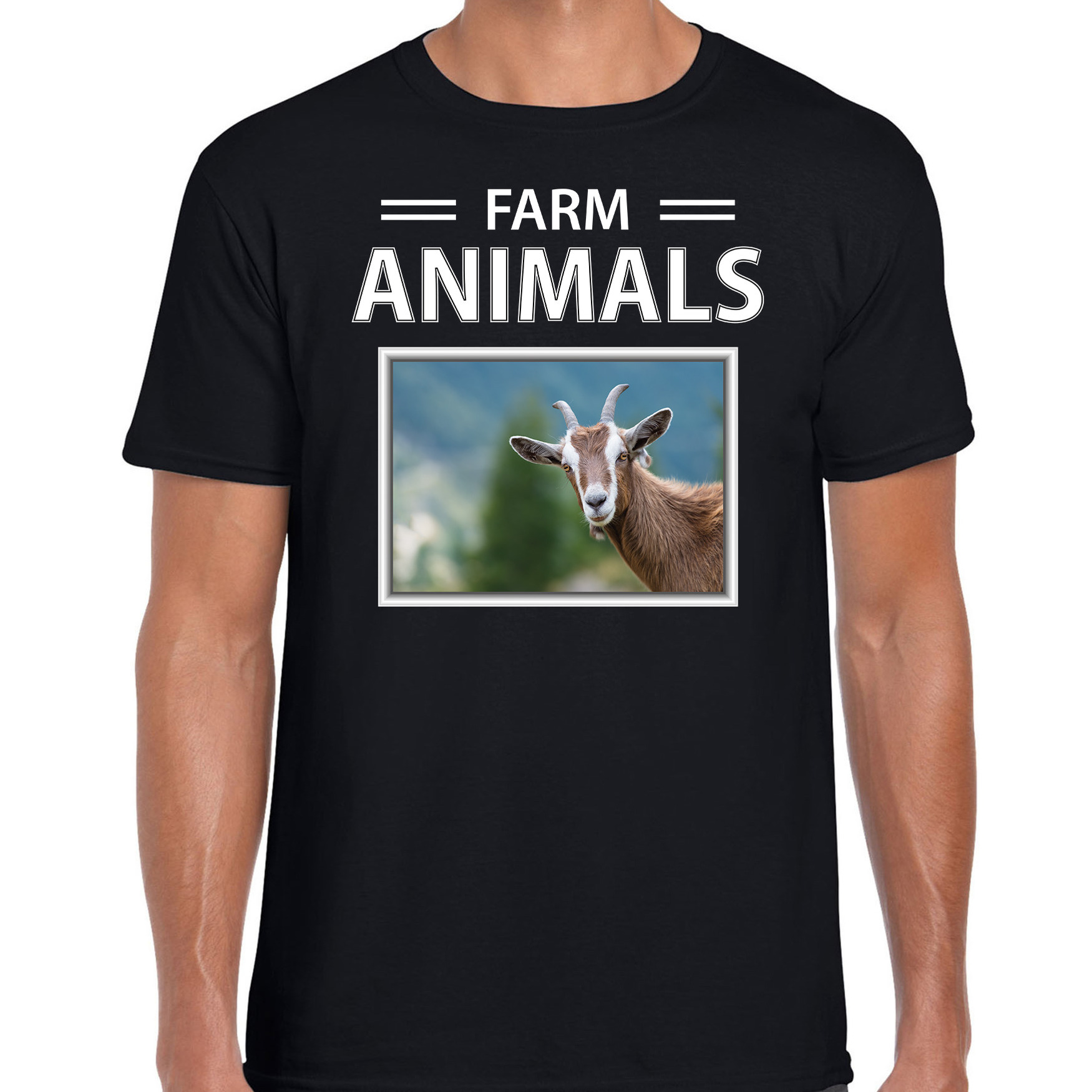 Geiten t-shirt met dieren foto farm animals zwart voor heren