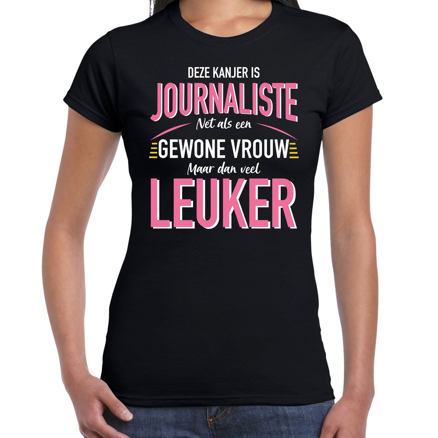 Gewone vrouw-journaliste cadeau t-shirt zwart voor dames