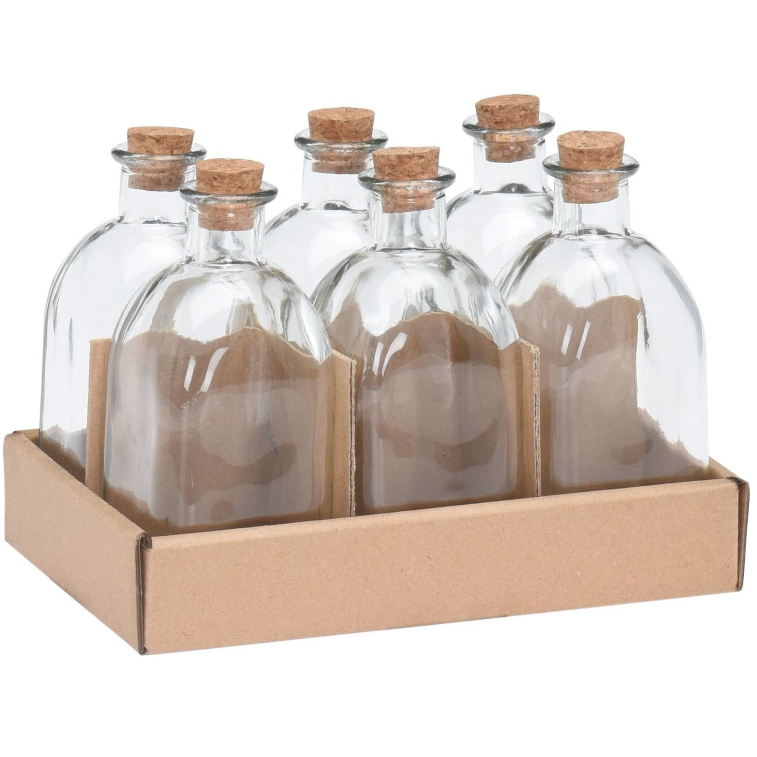 Glazen flesjes met kurk dop - 6x stuks - transparant - glas - 250 ml