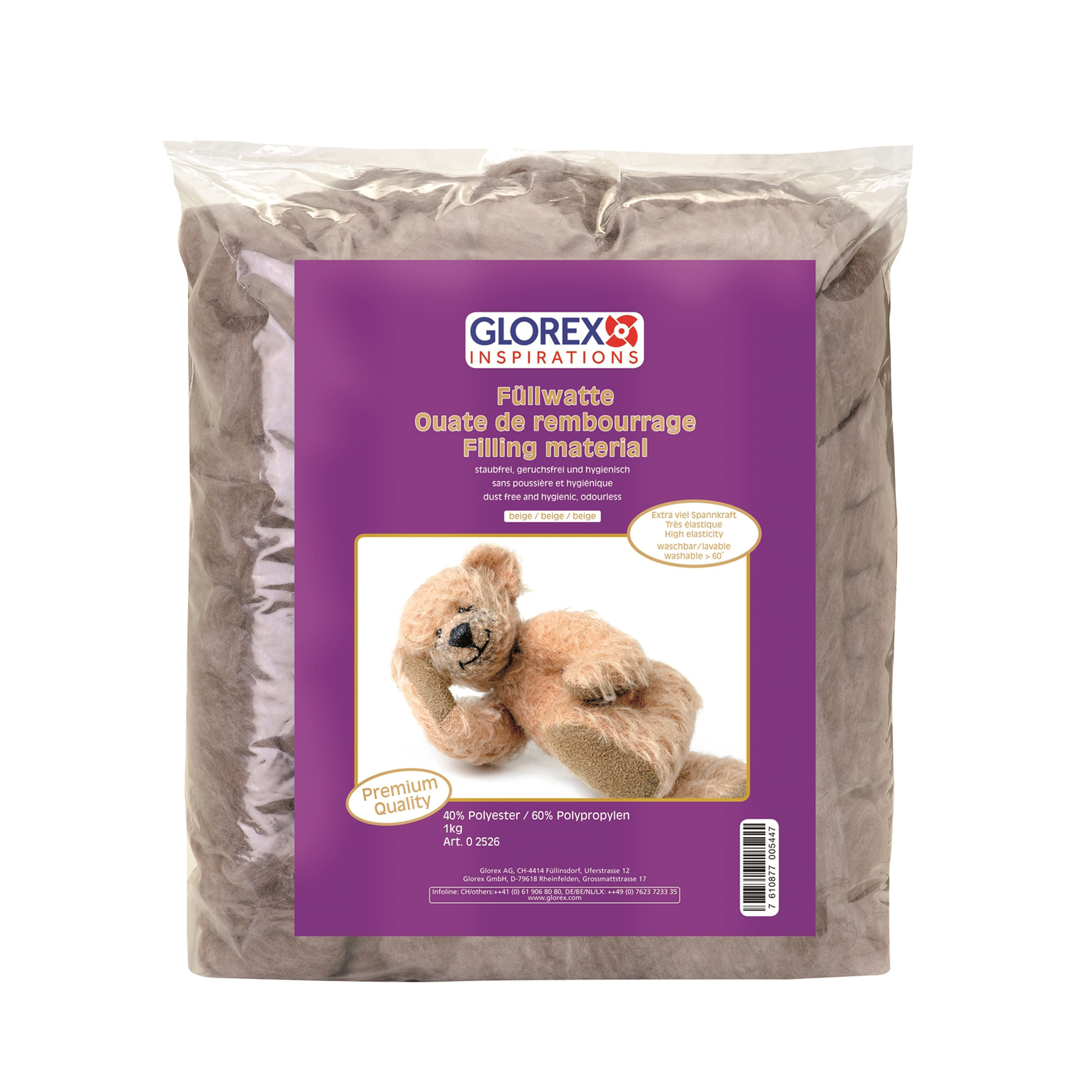 Glorex Hobby vulmateriaal polyester 1 kilo gram voor knuffels-kussens bruin donzig