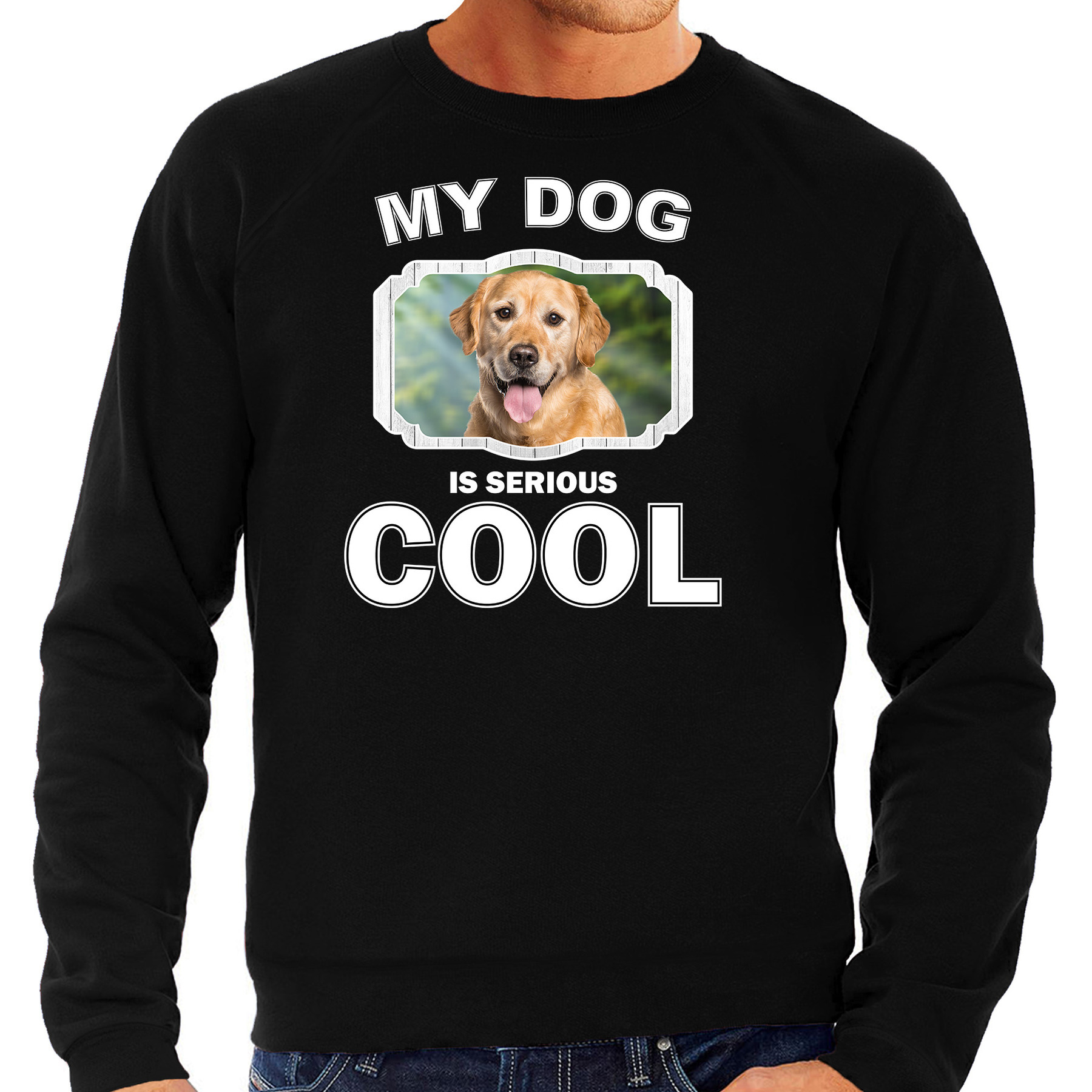 Golden retriever honden sweater-trui my dog is serious cool zwart voor heren