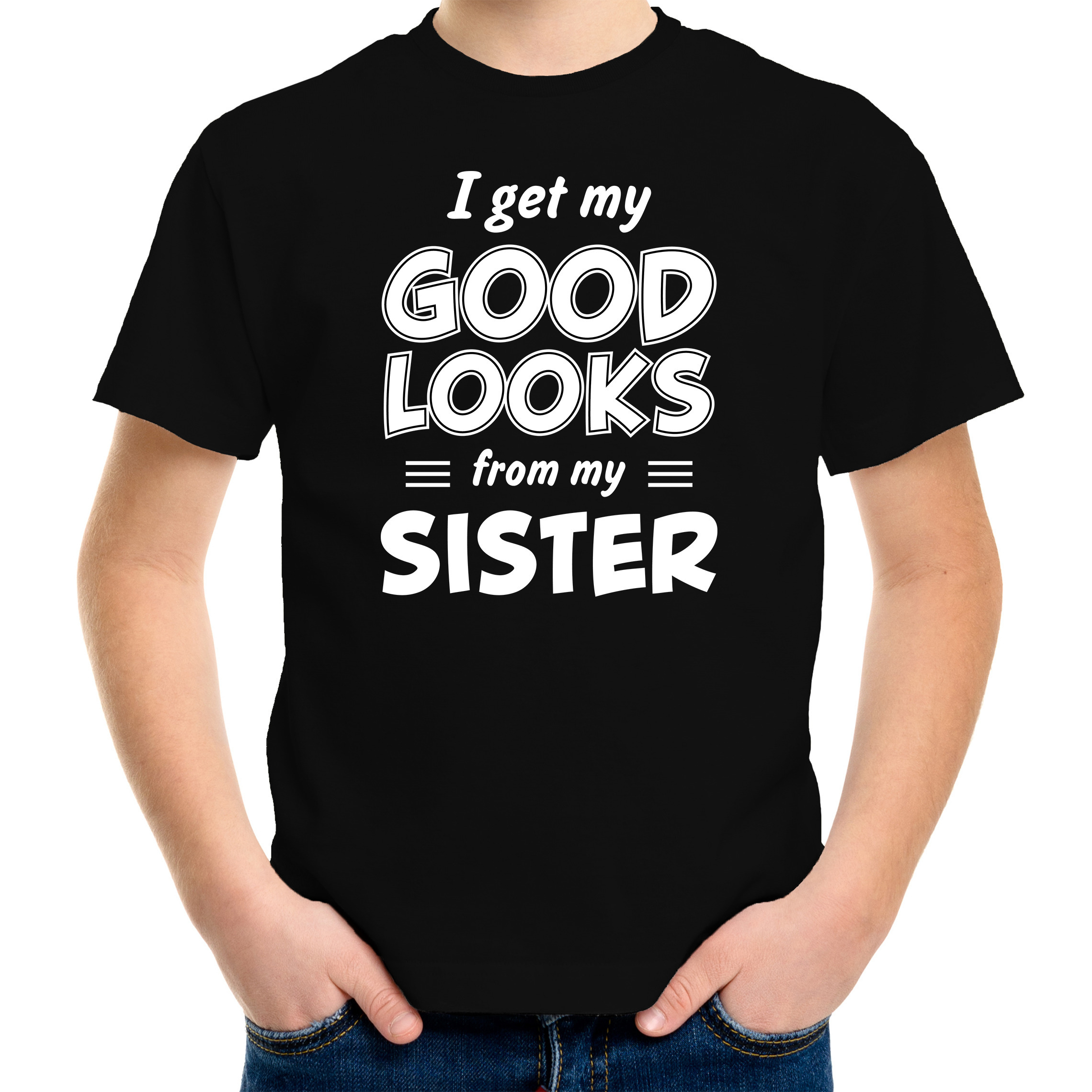 Good looks from my sister cadeau t-shirt zwart voor kinderen