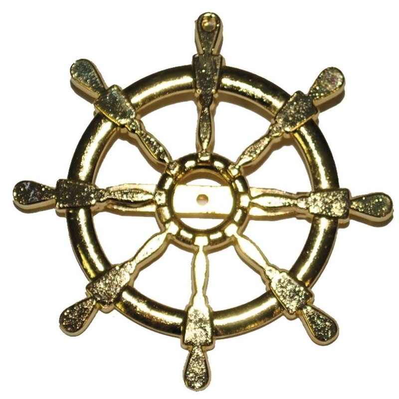 Gouden matroos-zeeman verkleed broche scheepsroer 7 cm