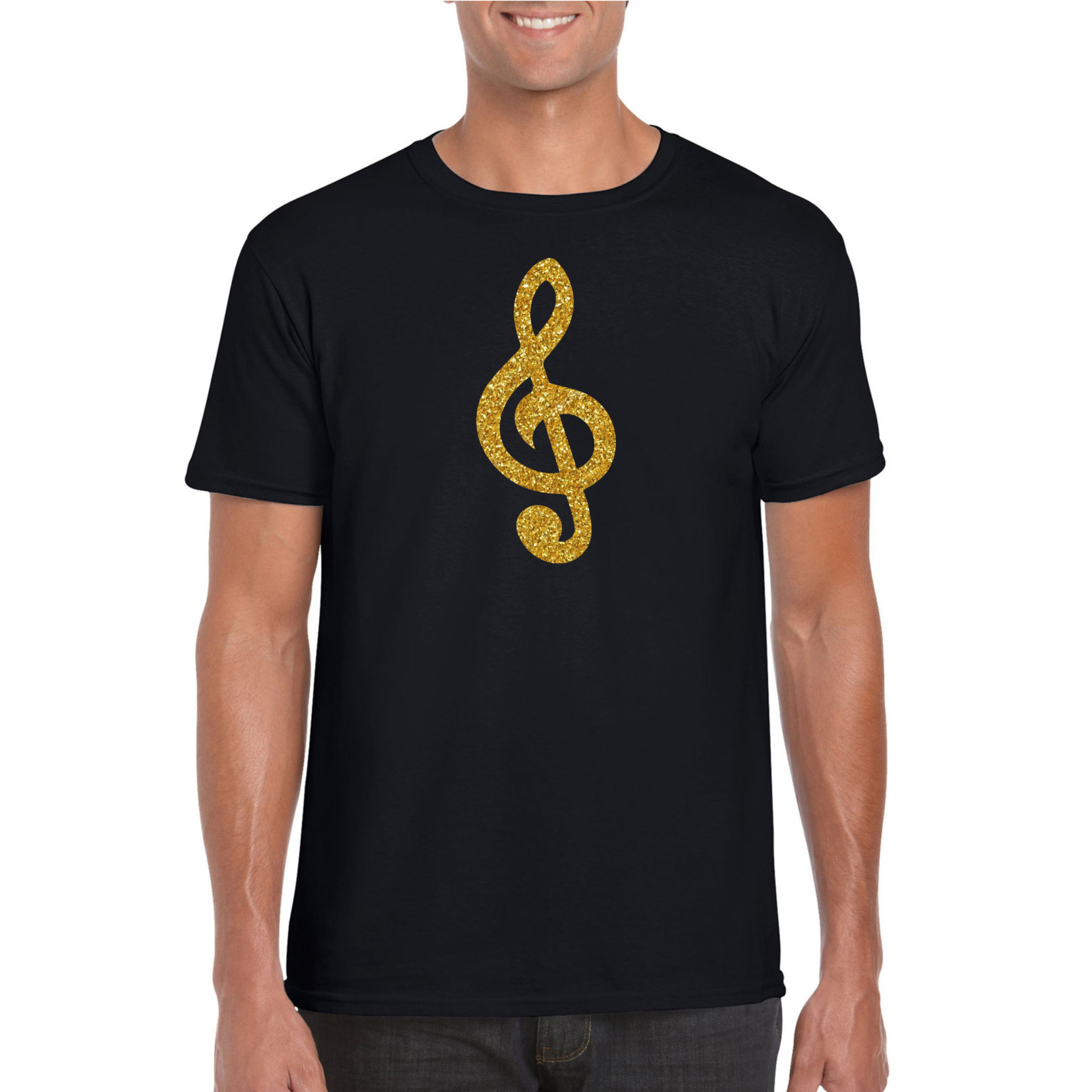 Gouden muziek noot G-sleutel - muziek feest t-shirt - kleding zwart heren