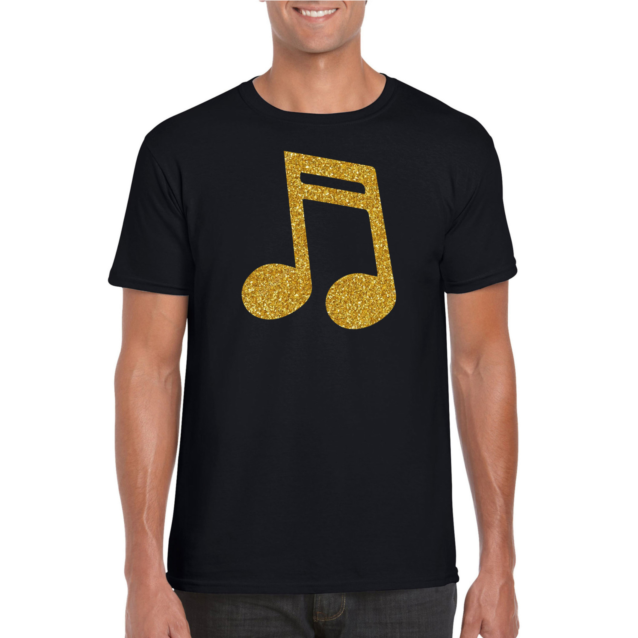 Gouden muziek noot - muziek feest t-shirt - kleding zwart heren