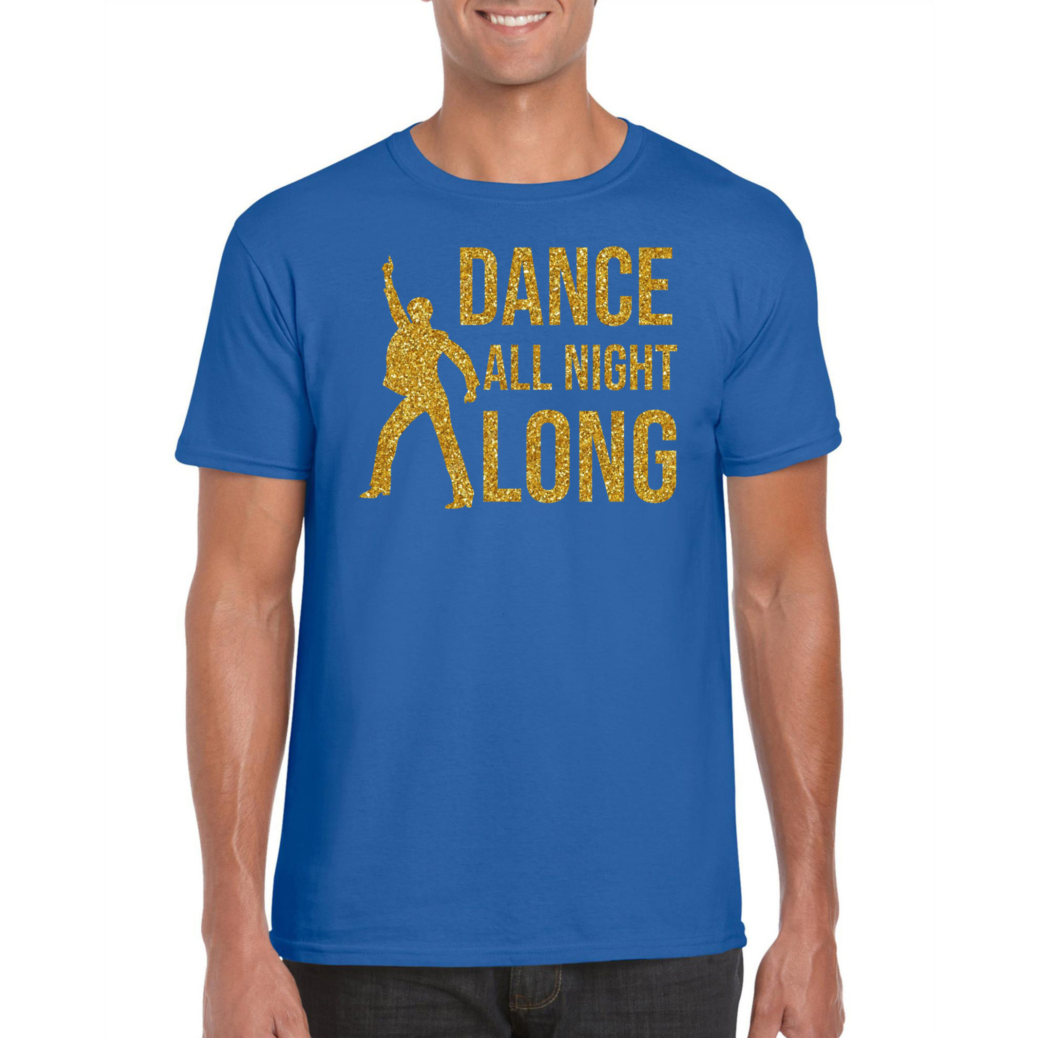 Gouden muziek t-shirt-shirt Dance all night long blauw heren