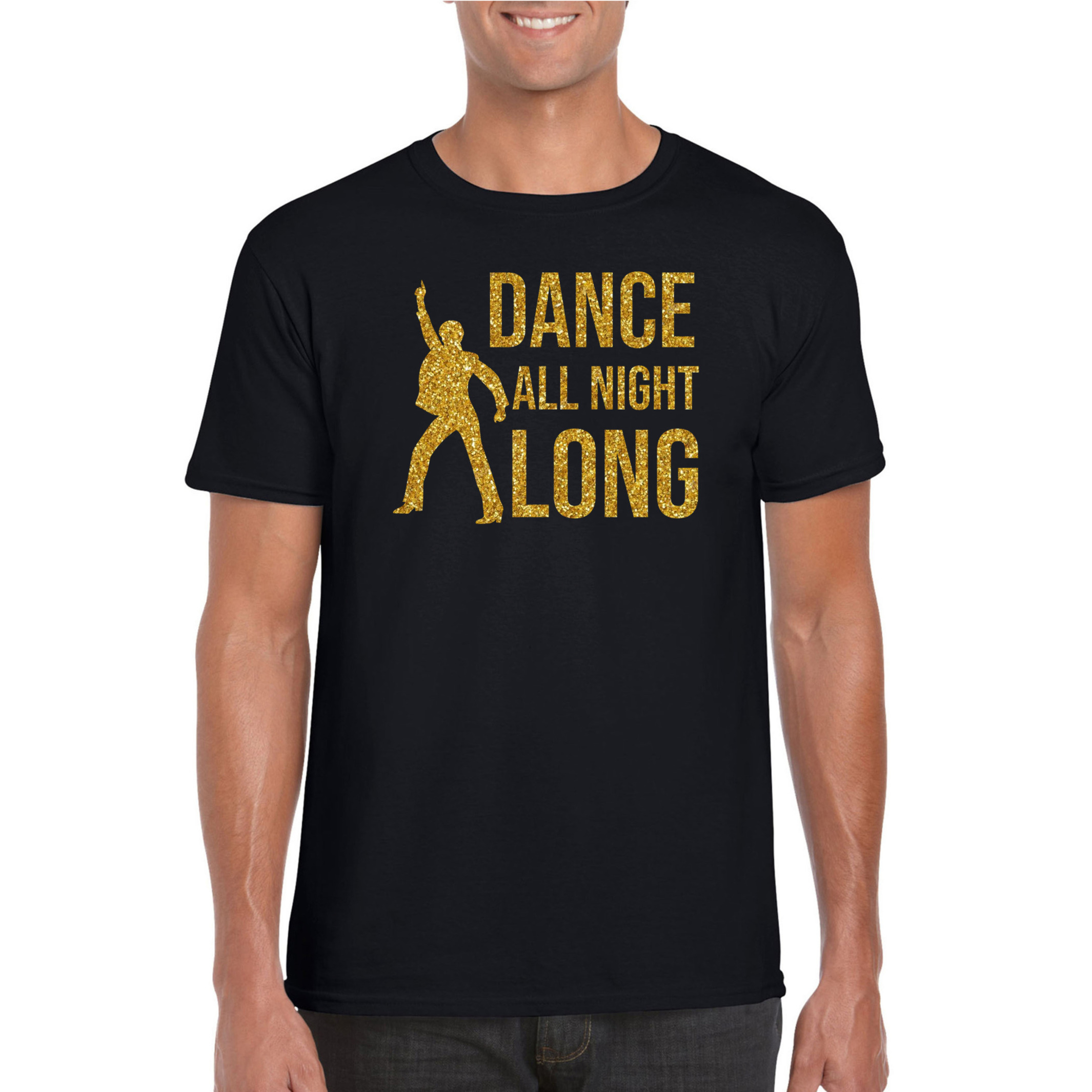 Gouden muziek t-shirt - shirt Dance all night long zwart heren