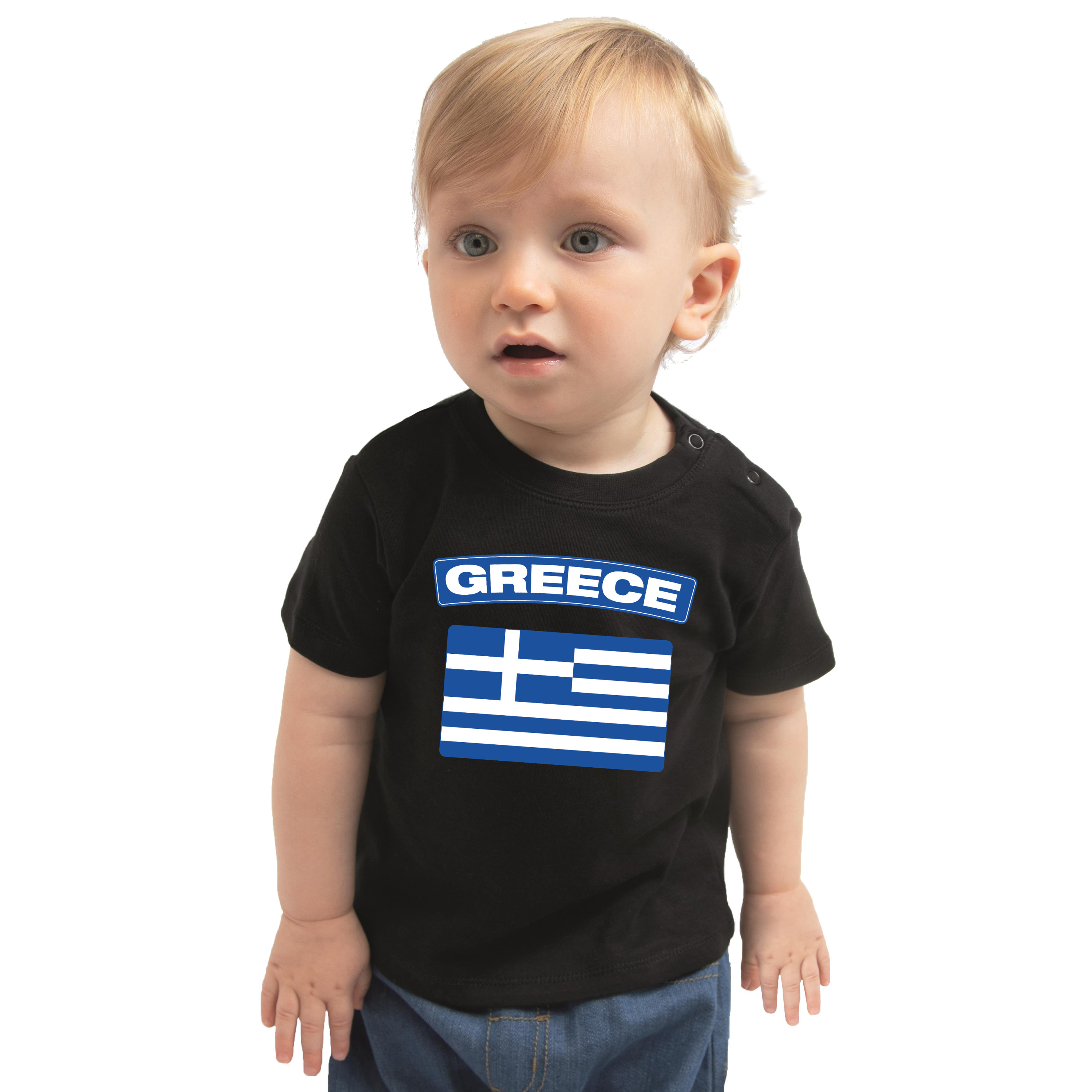 Greece t-shirt met vlag Griekenland zwart voor babys