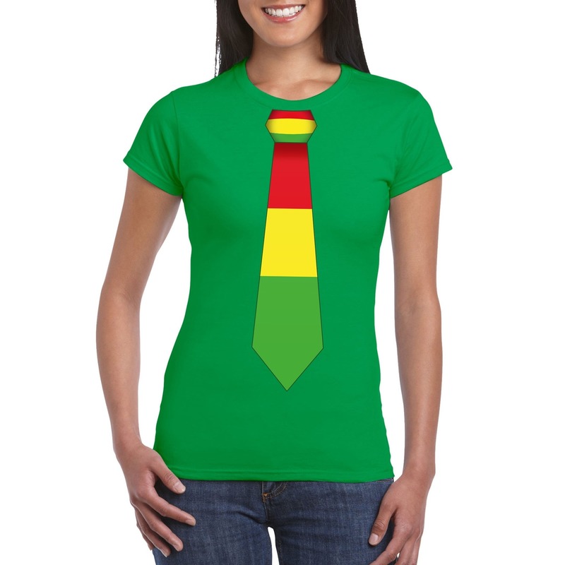 Groen t-shirt met Limburgse vlag stropdas voor dames