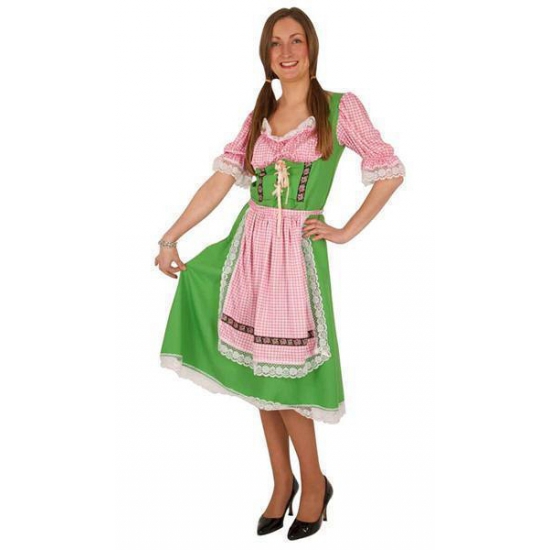 Groene-roze Tiroler dirndl verkleed kostuum-midi jurk voor dames