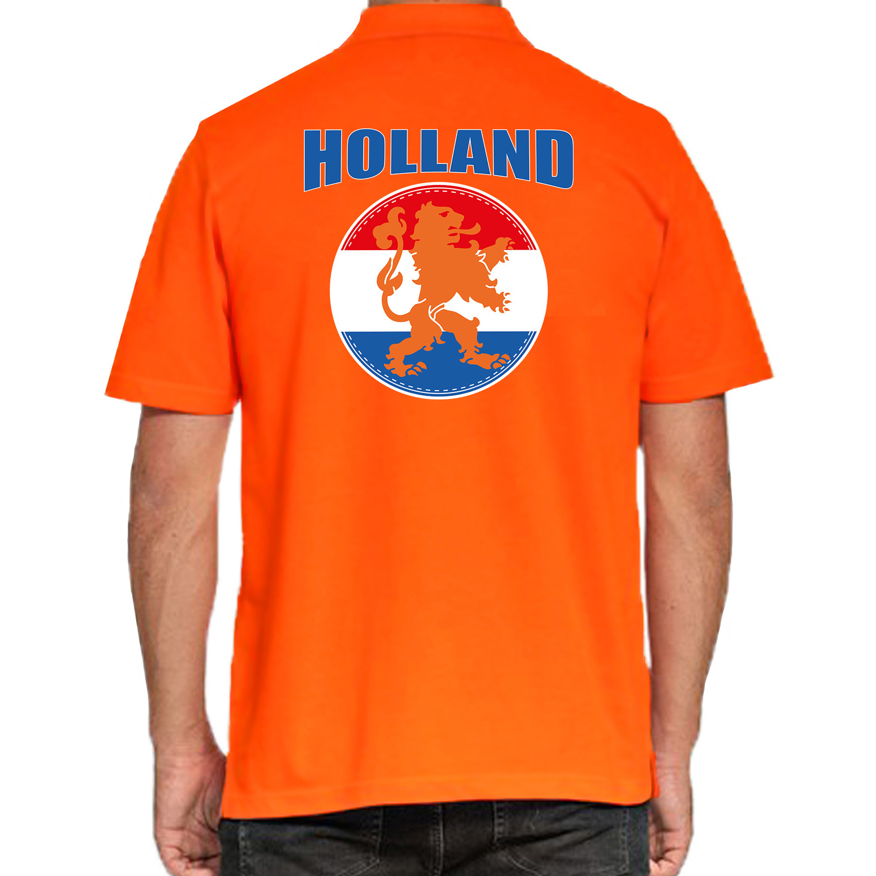 Grote maten oranje poloshirt Holland met oranje leeuw Holland - Nederland supporter EK/ WK voor here
