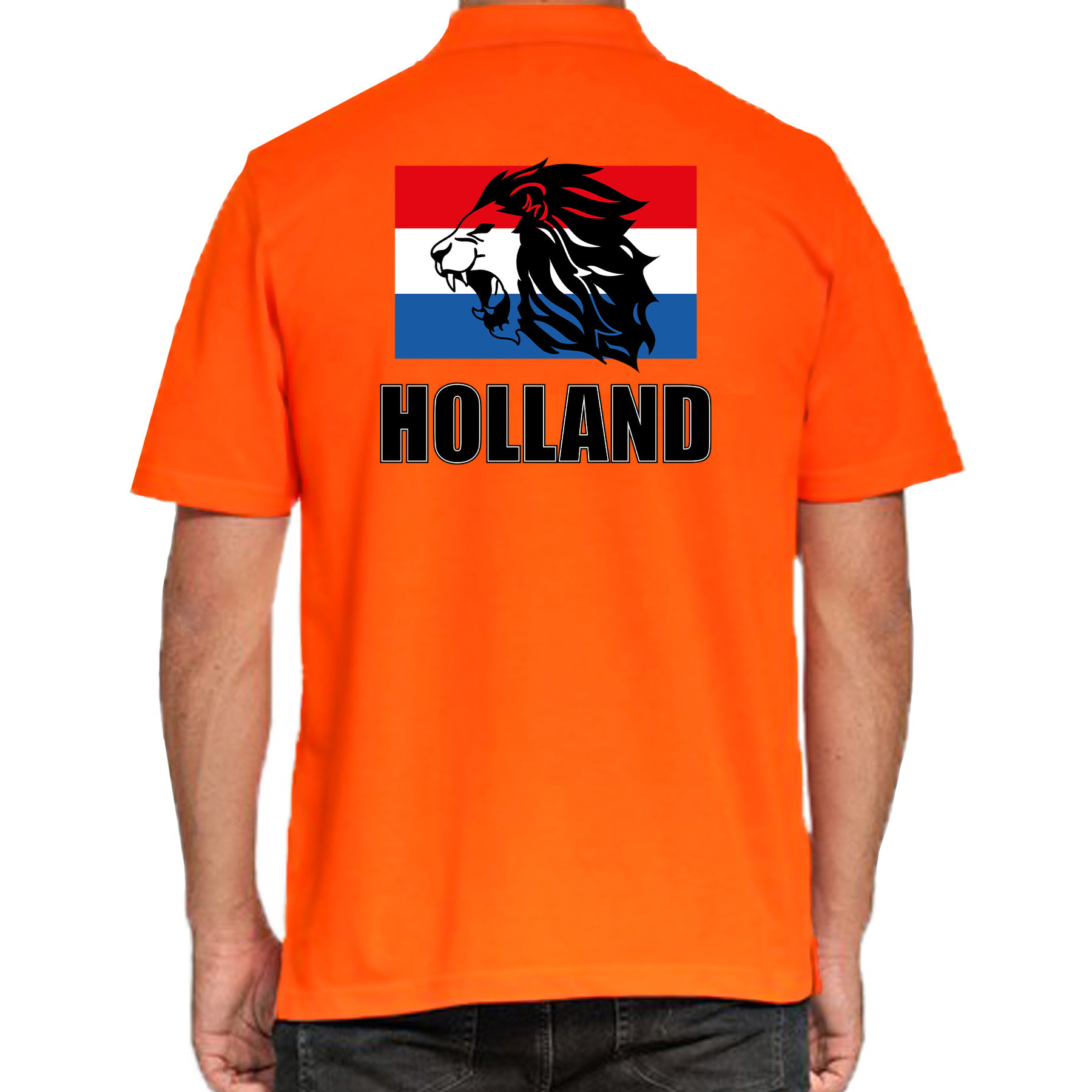 Grote maten oranje poloshirt met leeuw en vlag Holland - Nederland supporter EK/ WK voor heren