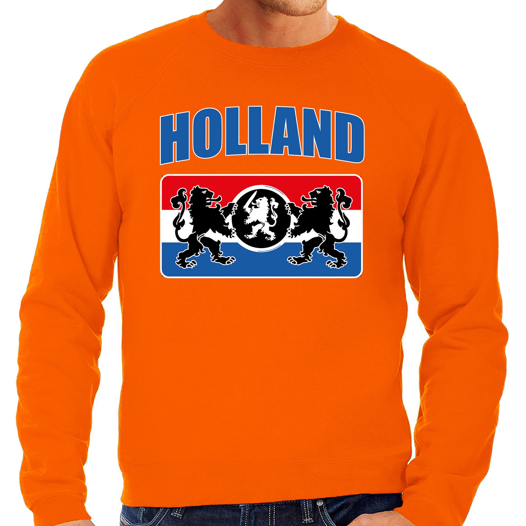 Grote maten oranje sweater-trui Holland-Nederland supporter met een Nederlands wapen EK-WK heren