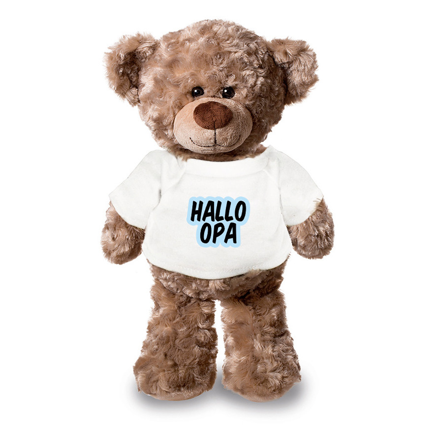 Hallo opa aankondiging jongen pluche teddybeer knuffel 24 cm