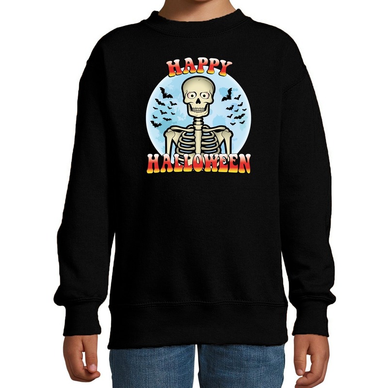 Happy Halloween skelet verkleed sweater zwart voor kinderen