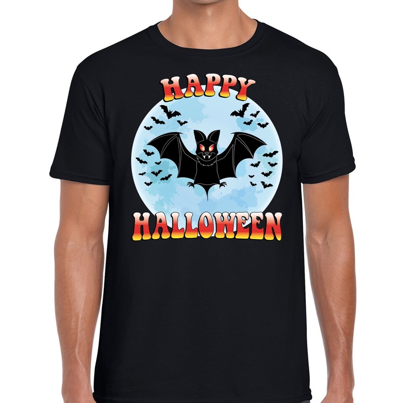 Happy Halloween vleermuis verkleed t-shirt zwart voor heren
