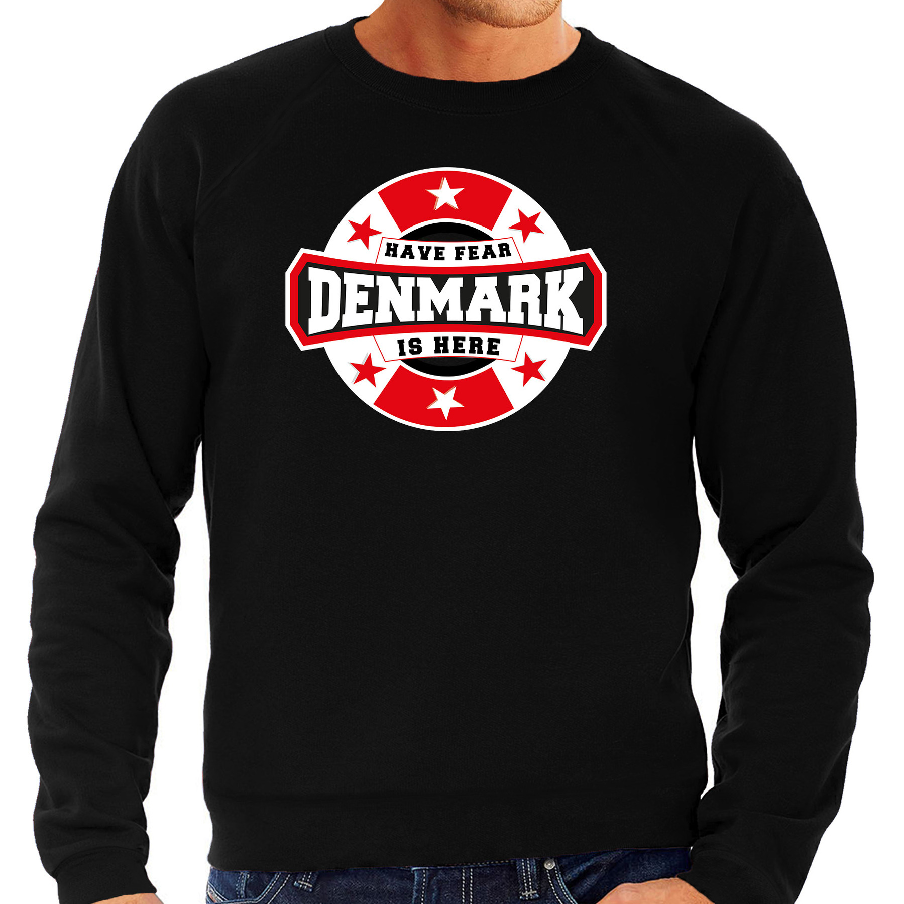 Have fear Denmark is here-Denemarken supporter sweater zwart voor heren