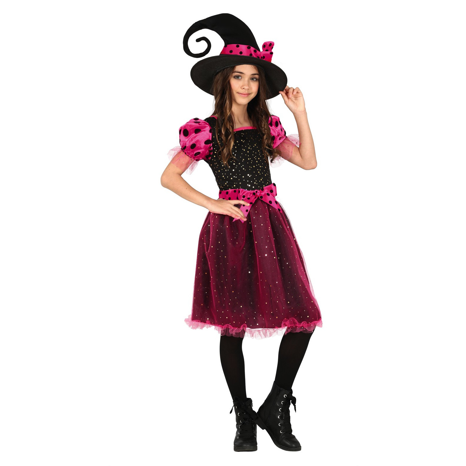 Heksen verkleed kostuum zwart/roze voor meisjes