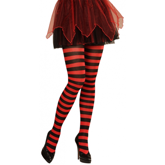 Heksen verkleedaccessoires panty zwart-rood voor dames maat XL