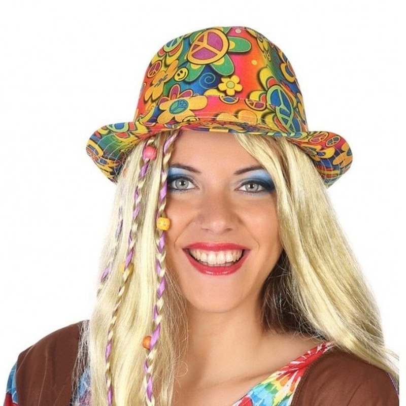 Hippie trilby verkleed hoedje - gekleurd - voor volwassenen