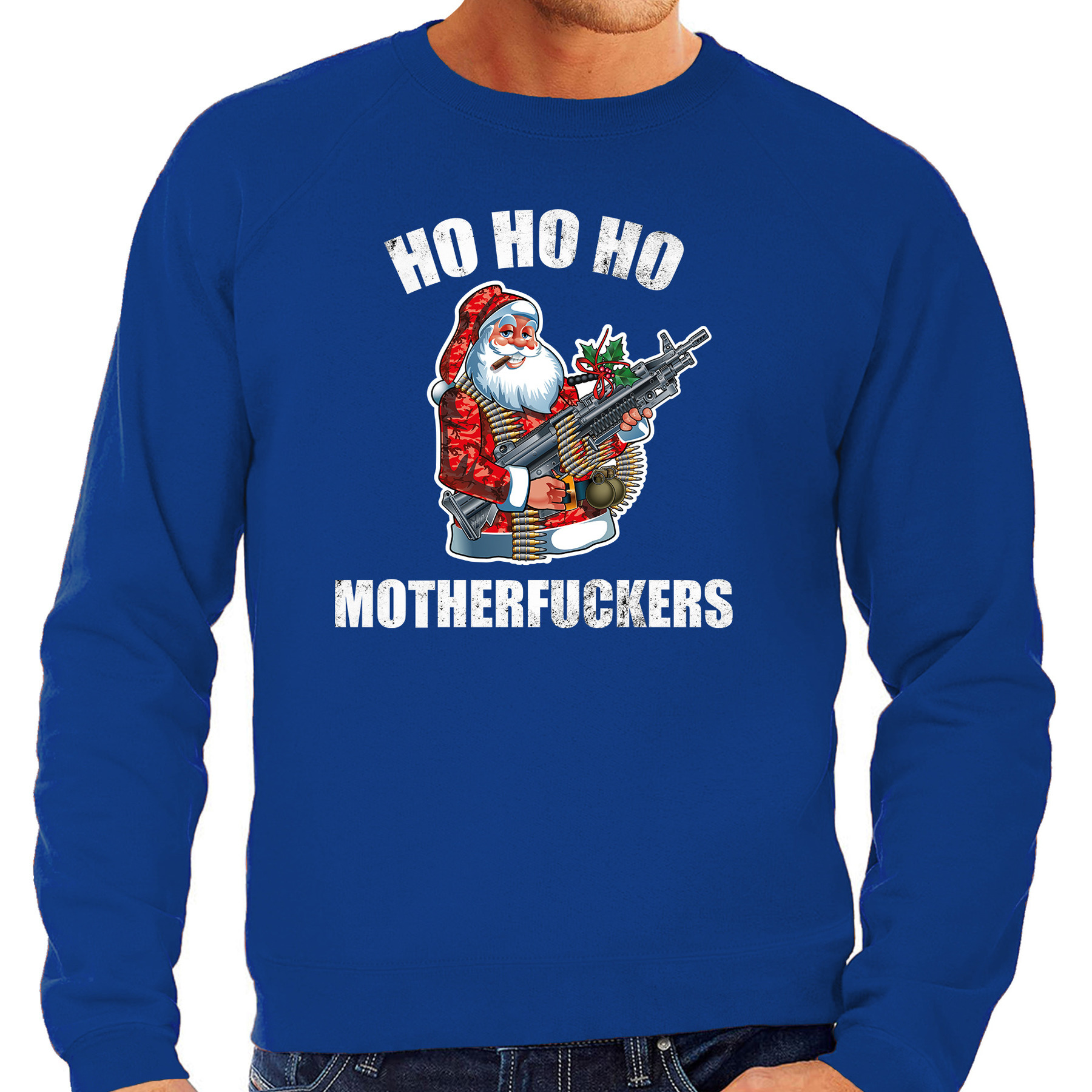 Hohoho motherfuckers foute Kerstsweater - Kersttrui blauw voor heren