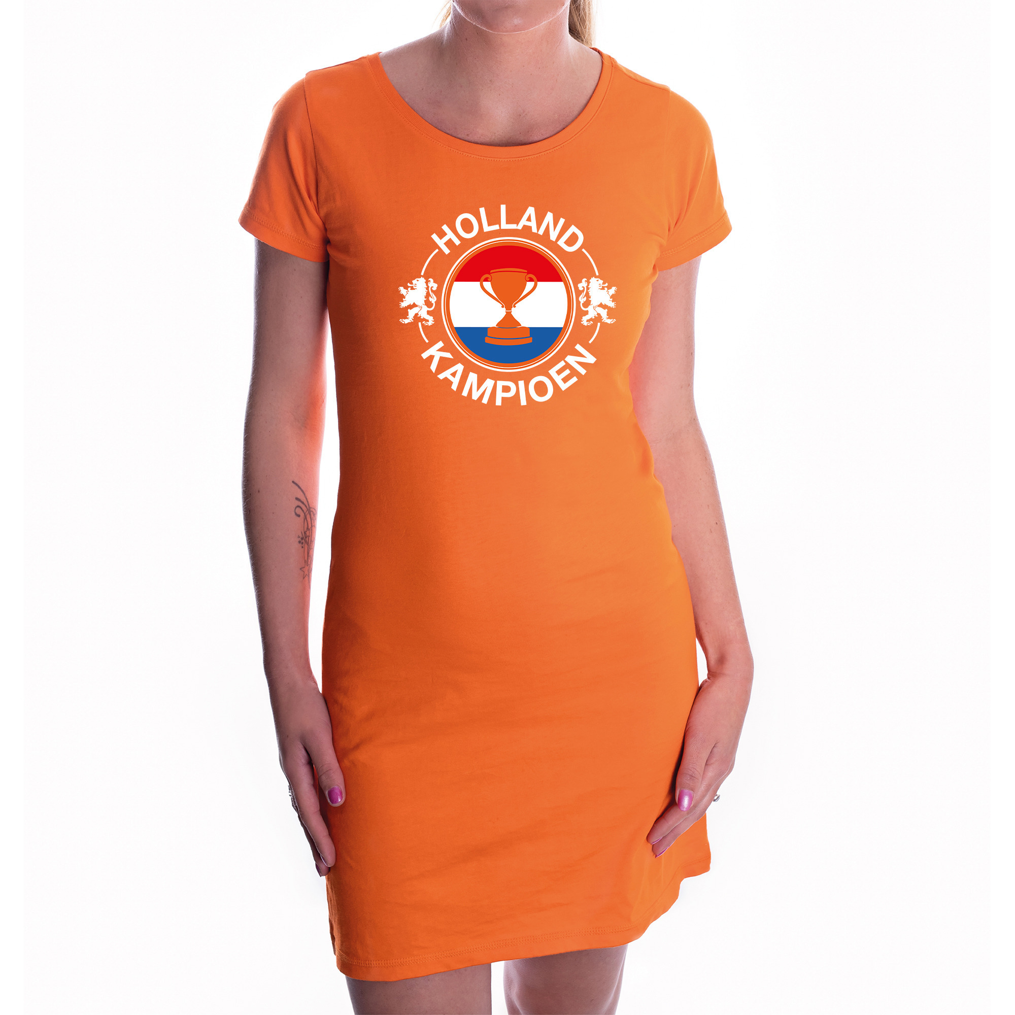 Holland kampioen met beker oranje jurkje Holland - Nederland supporter EK/ WK voor dames