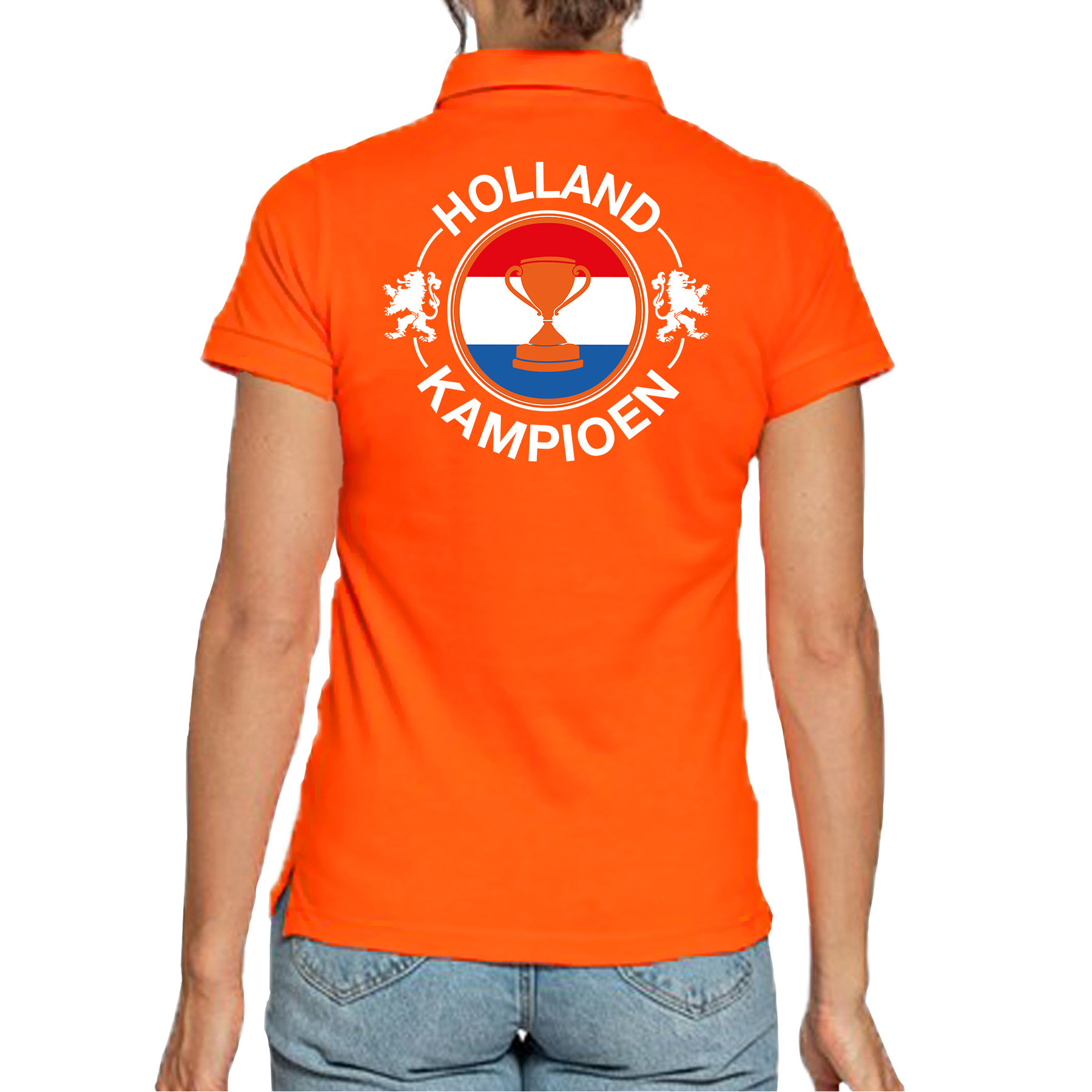 Holland kampioen met beker oranje poloshirt Holland - Nederland supporter EK/ WK voor dames