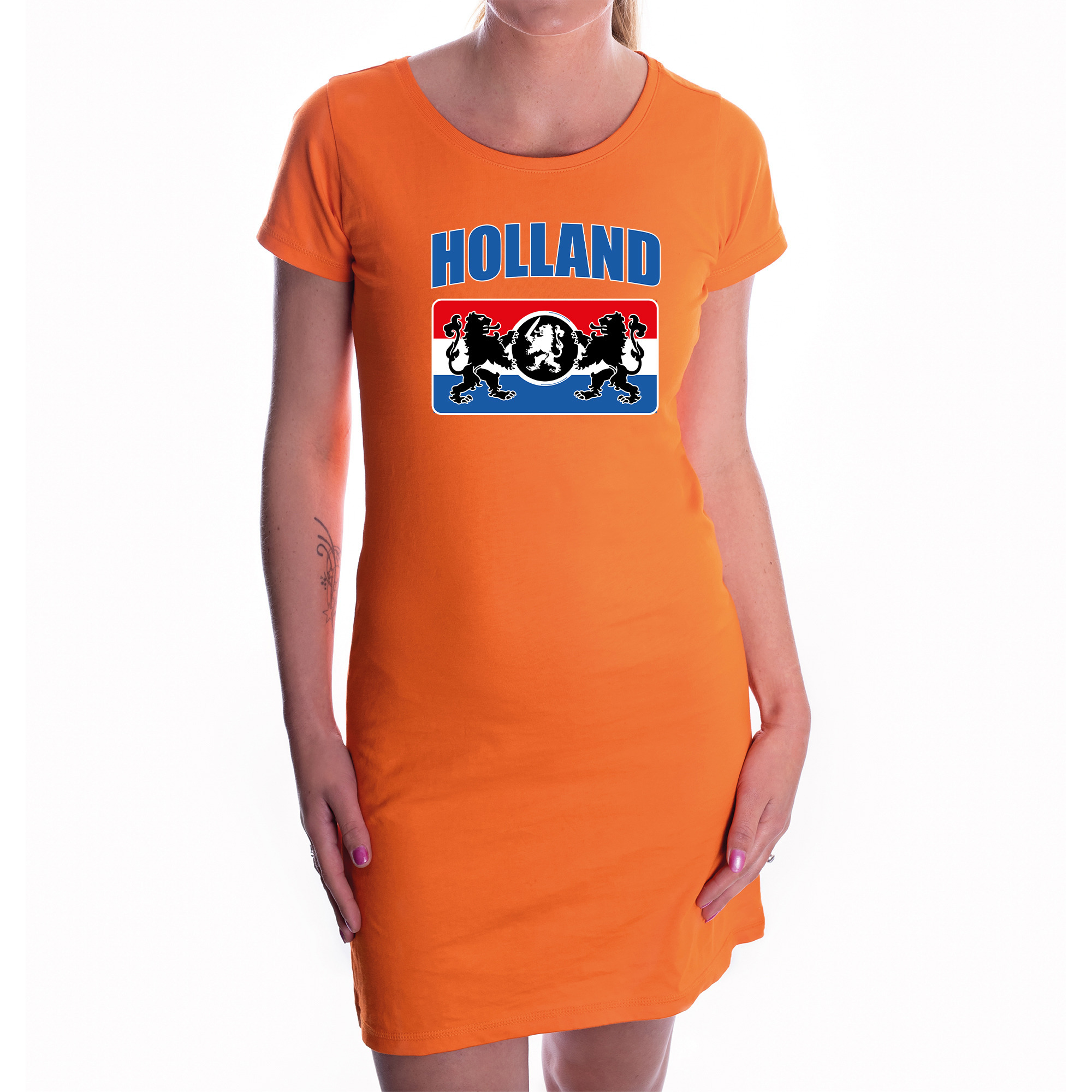 Holland met een Nederlands wapen oranje jurkje Holland-Nederland supporter EK- WK voor dames