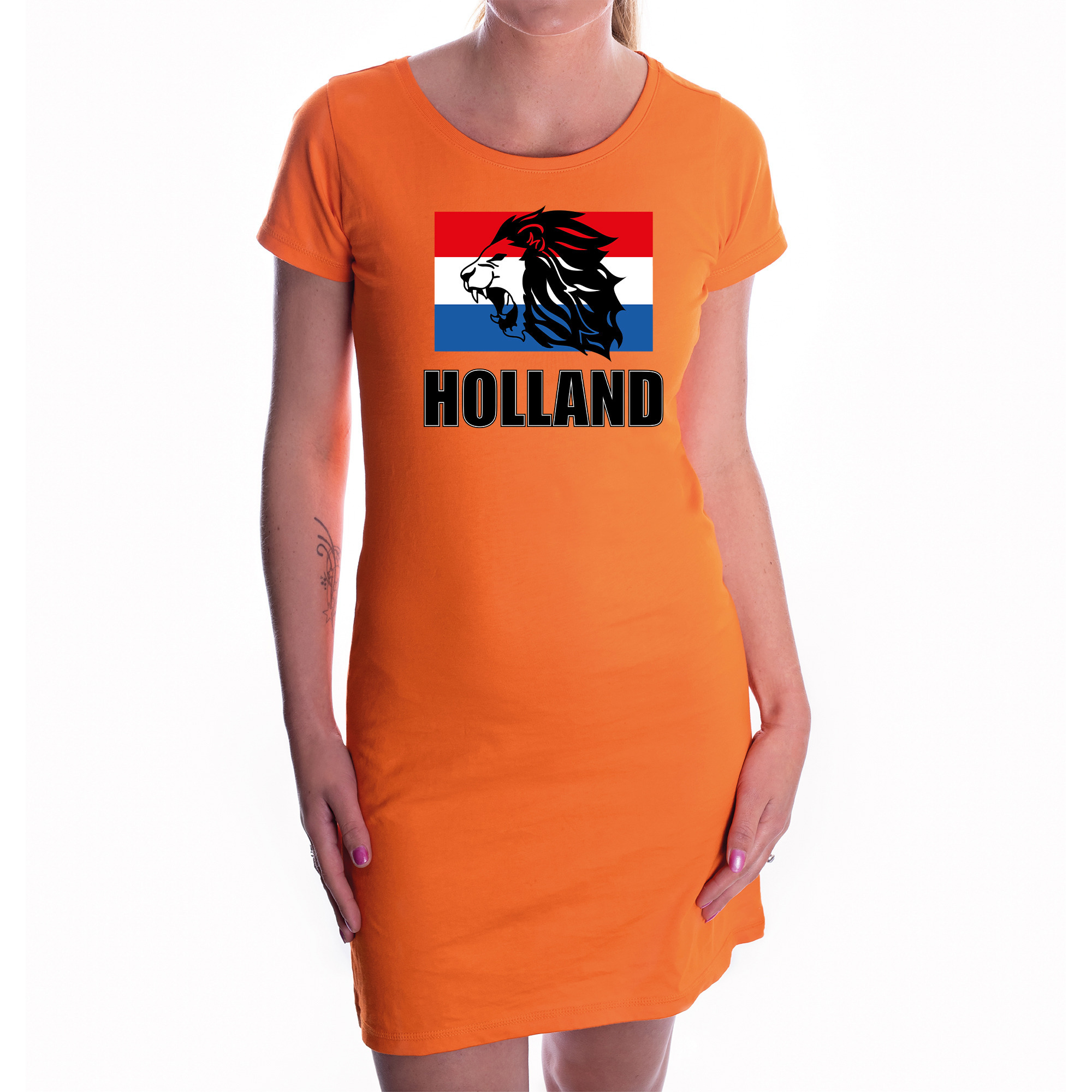 Holland met leeuw en vlag oranje jurkje Holland - Nederland supporter EK/ WK voor dames