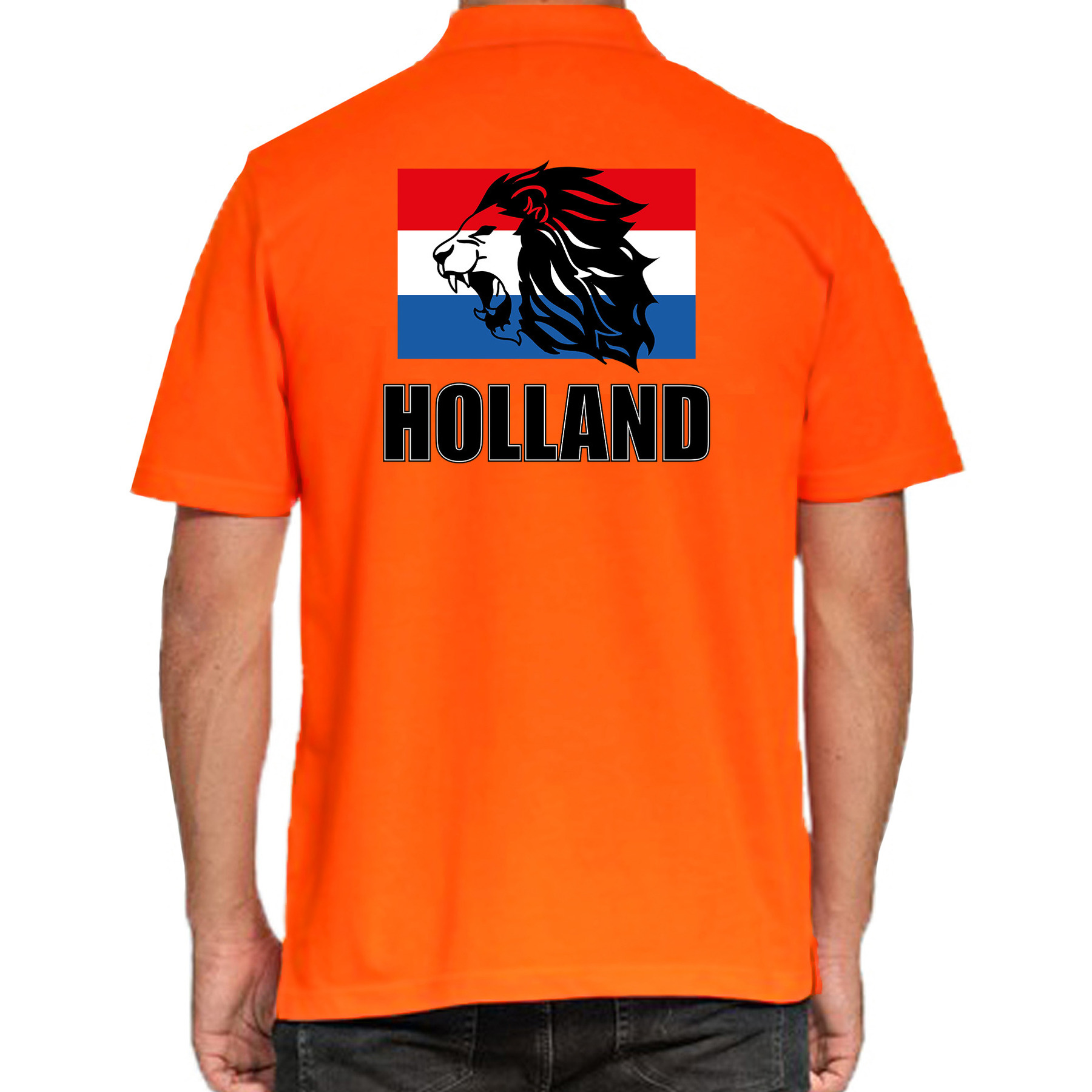 Holland met leeuw en vlag oranje poloshirt Holland - Nederland supporter EK/ WK voor heren