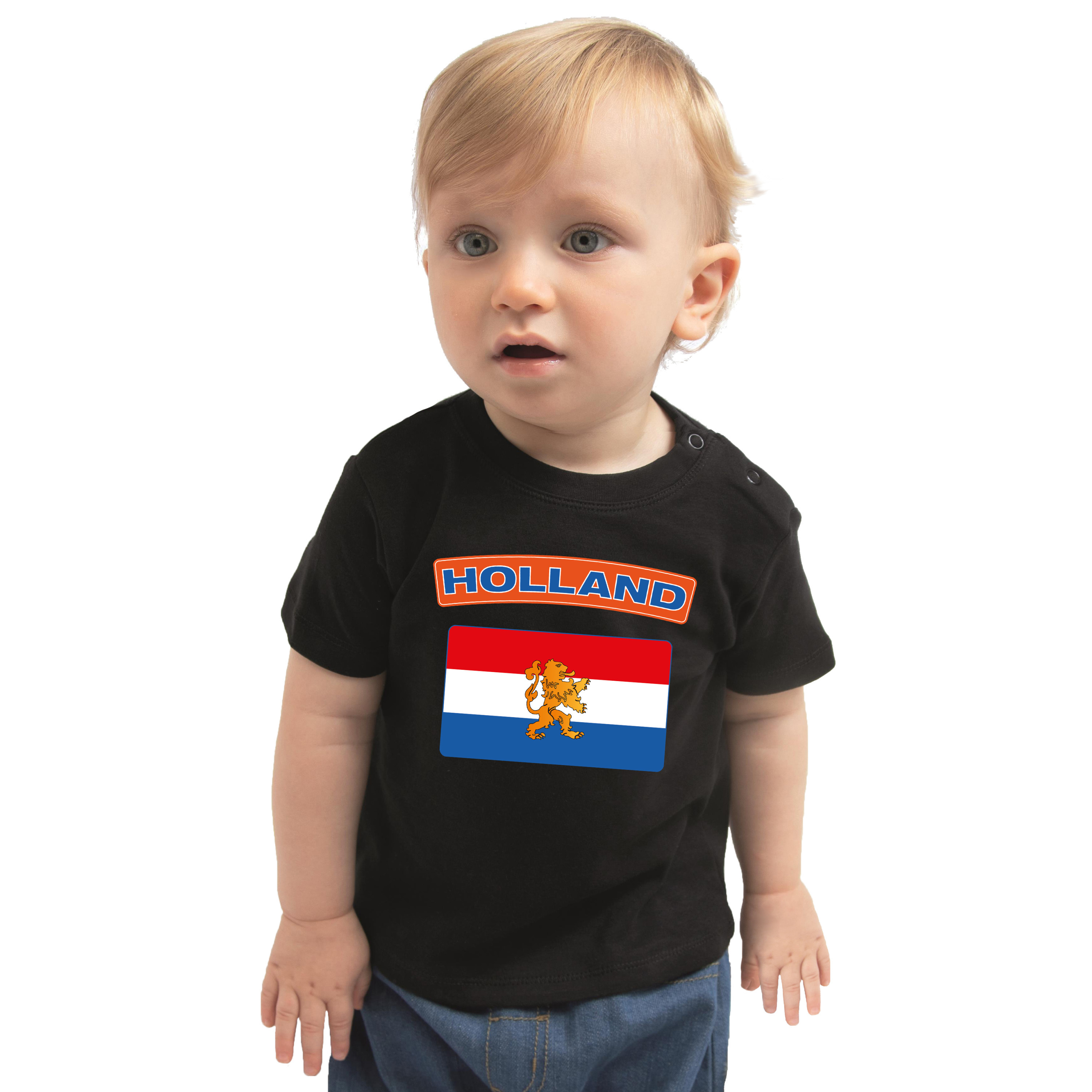 Holland t-shirt met vlag Nederland zwart voor babys