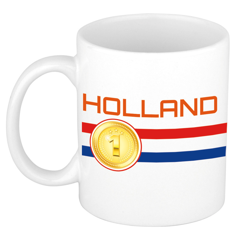 Holland vlag met medaille mok- beker wit 300 ml