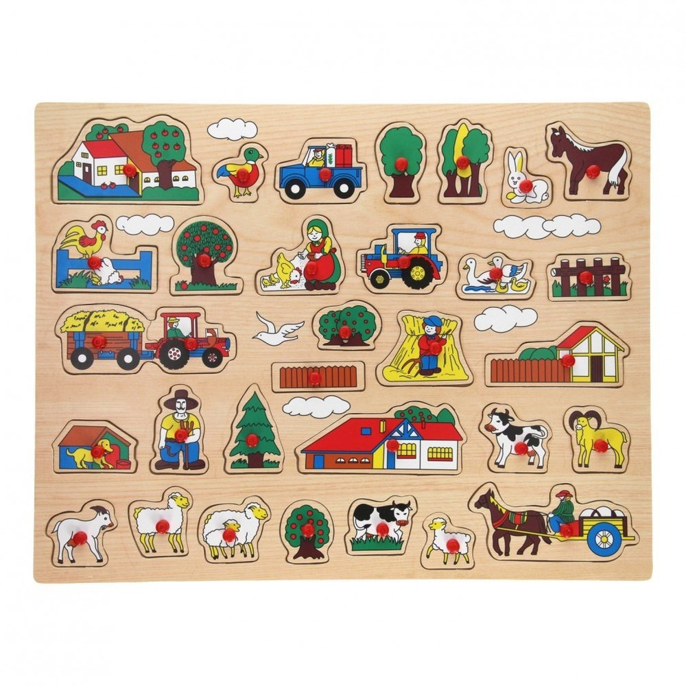 Houten knopjes/noppen puzzel boerderij thema 45 x 35 cm speelgoed