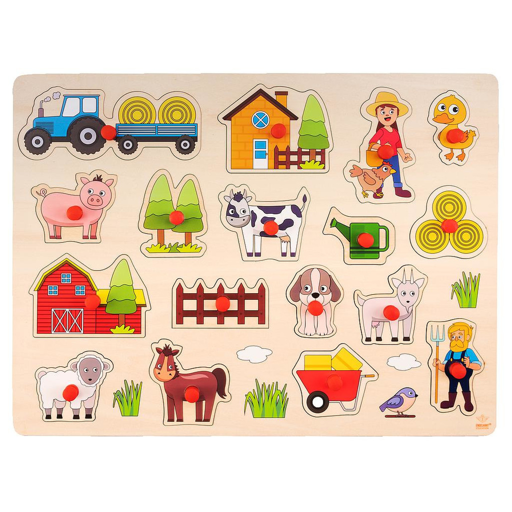 Houten knopjes/noppen speelgoed puzzel boerderij thema 40 x 30 cm