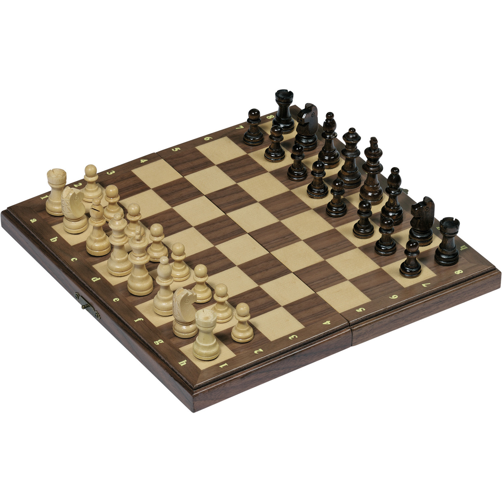 Houten magnetisch schaakbord met schaakstukken 28 x 28 cm opvouwbaar