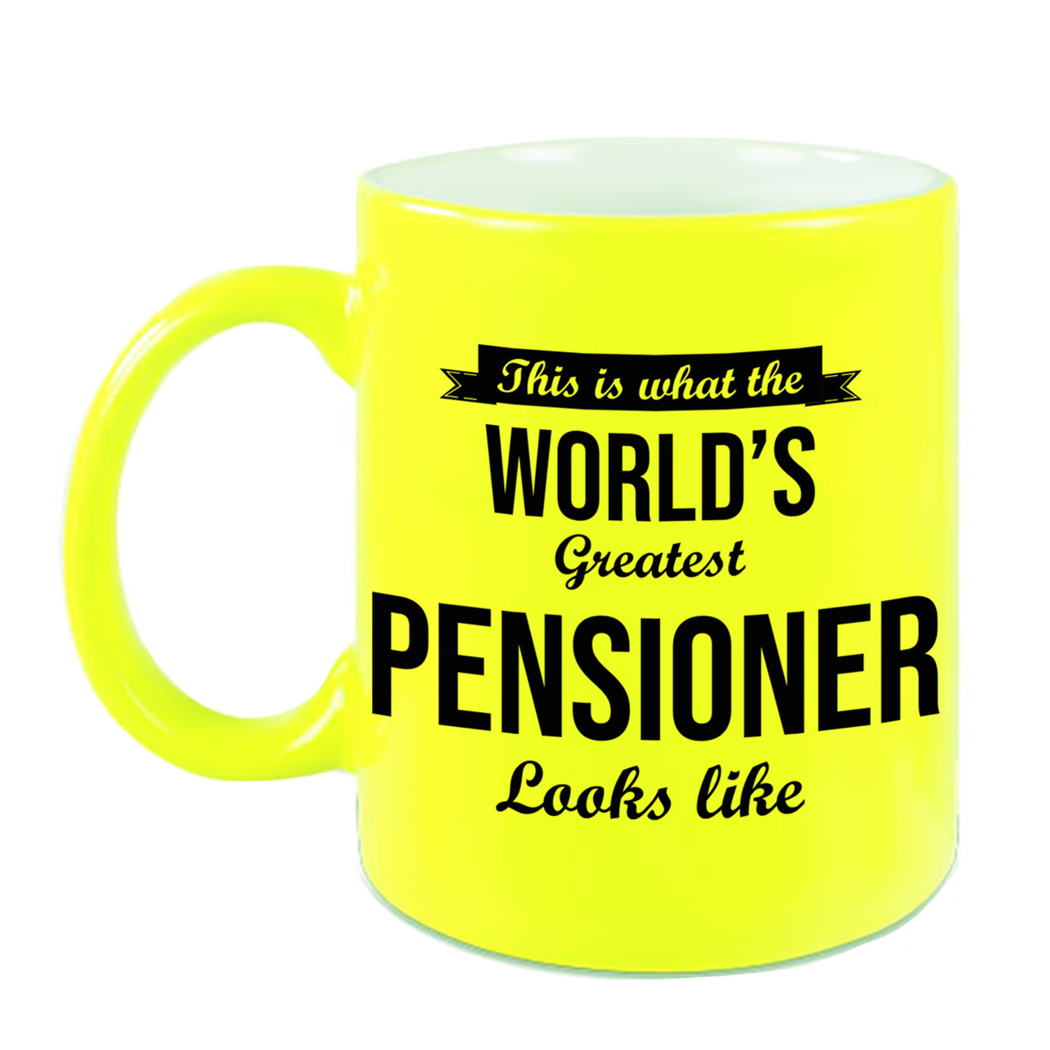 How the worlds greatest pensioner looks like mok-beker neon geel pensioen cadeau collega 330 ml