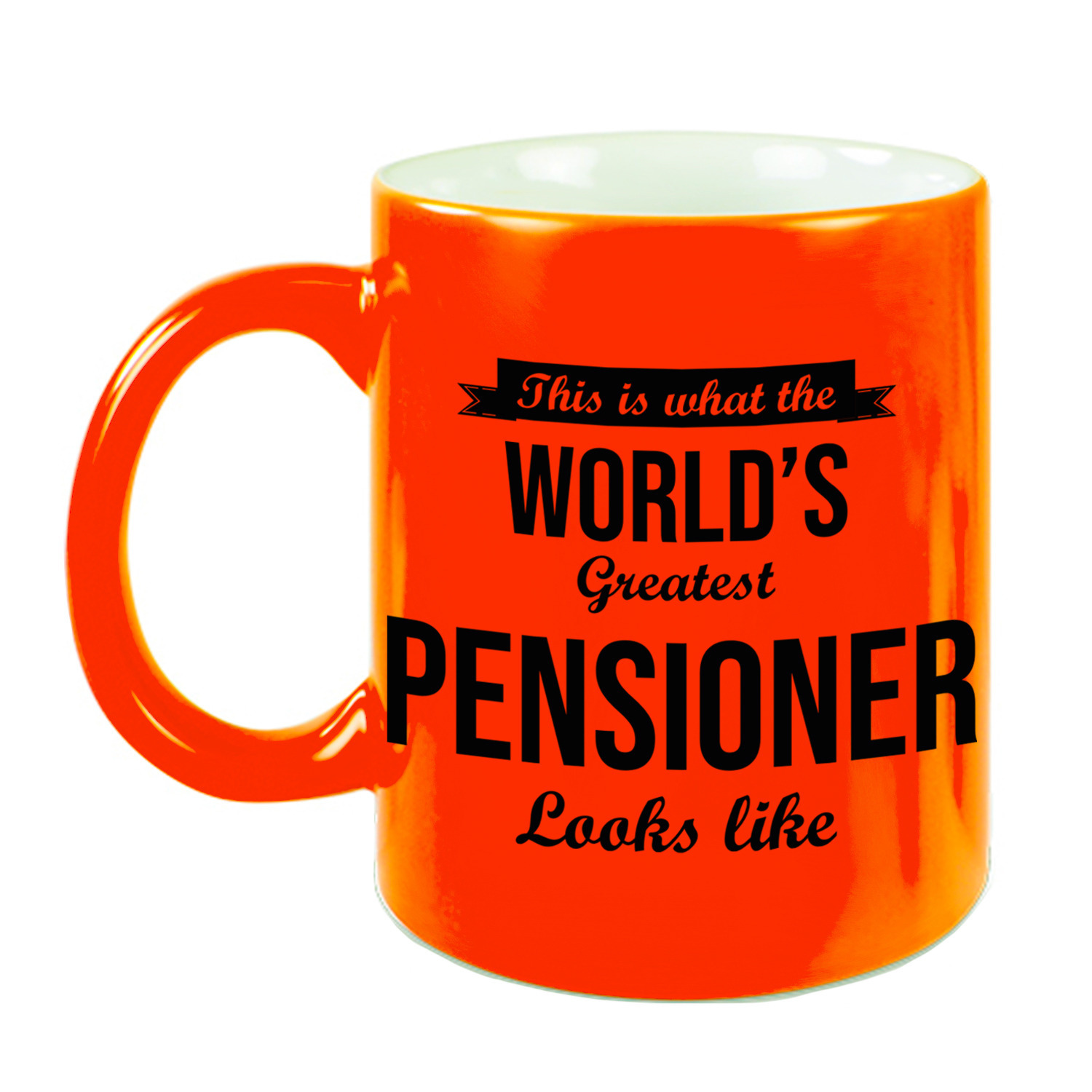 How the worlds greatest pensioner looks like mok-beker neon oranje pensioen cadeau collega 330 ml
