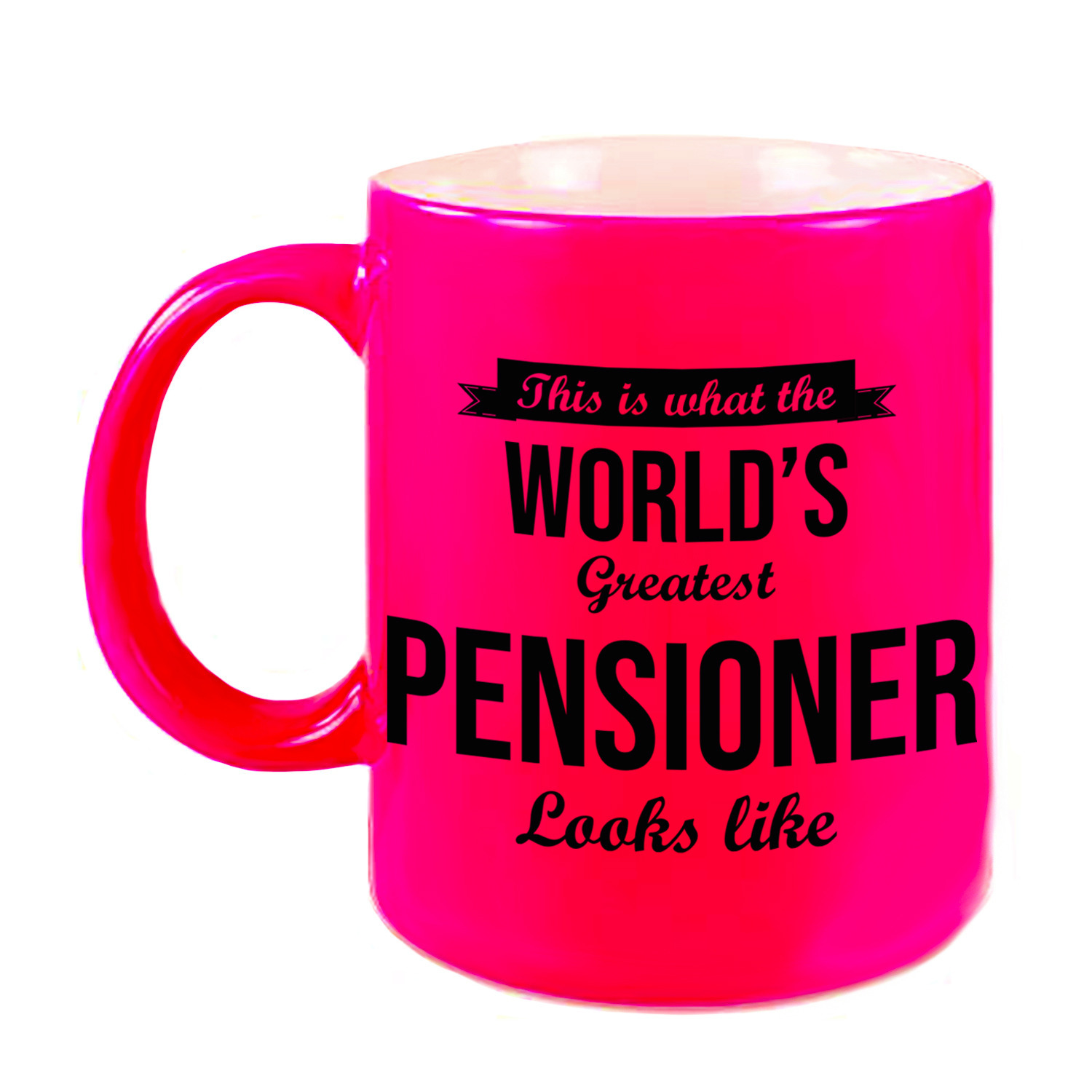 How the worlds greatest pensioner looks like mok-beker neon roze pensioen cadeau collega 330 ml