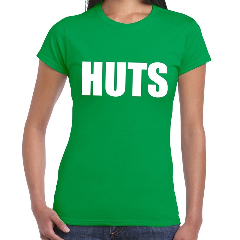 HUTS tekst t-shirt groen dames