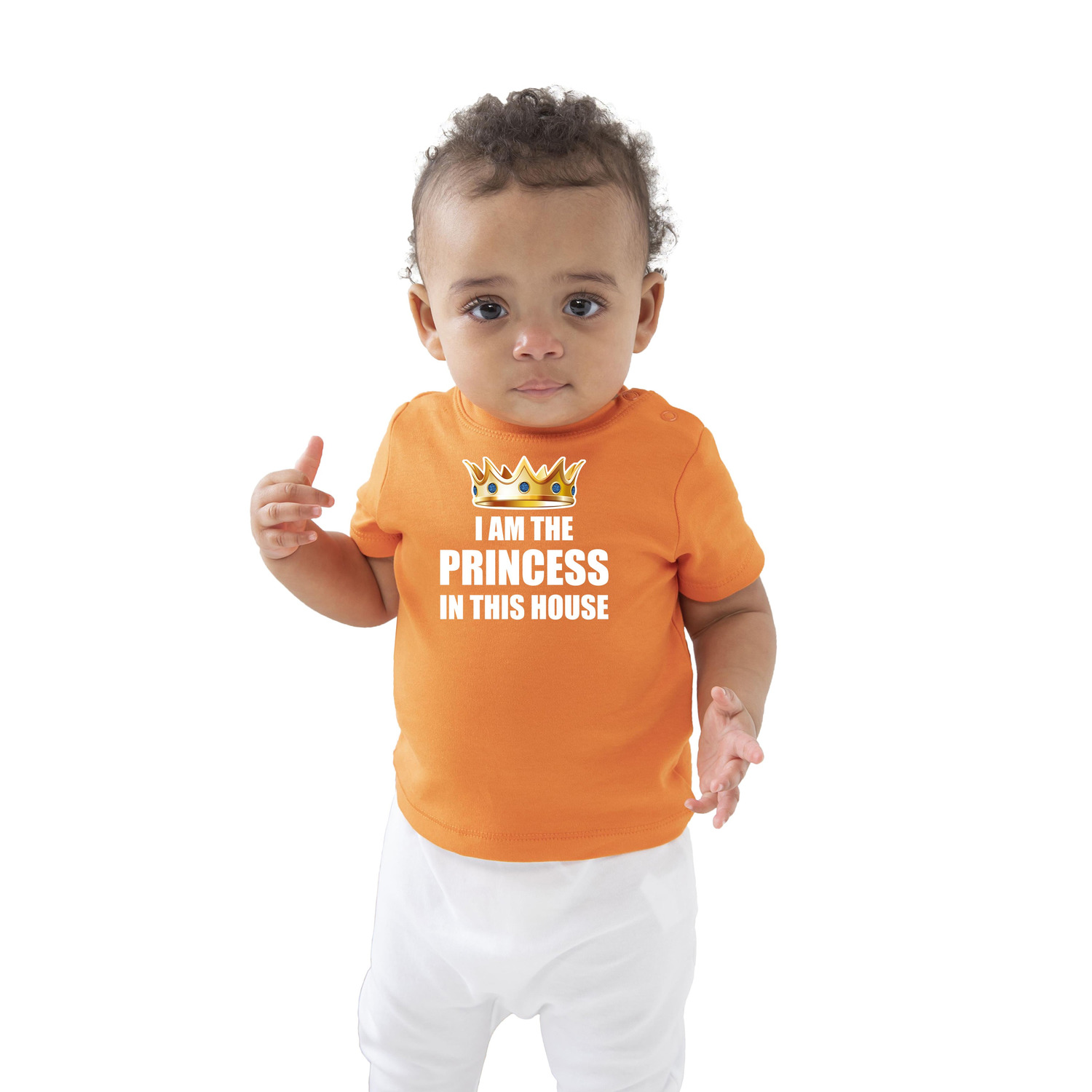 I am the princess in this house Koningsdag t-shirt oranje baby/peuter voor meisjes