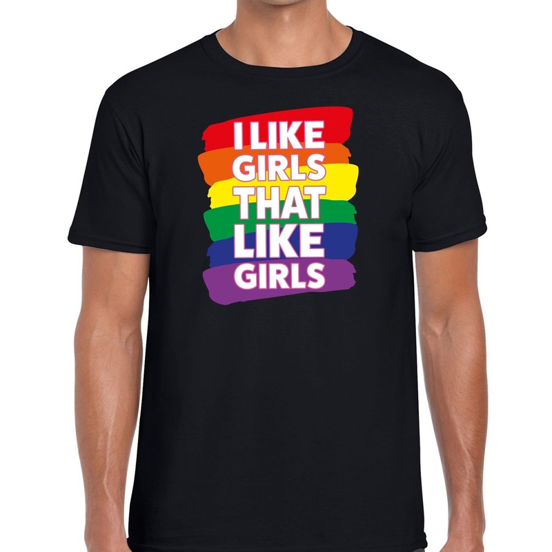 I like girls that like girls gay pride t-shirt zwart voor heren