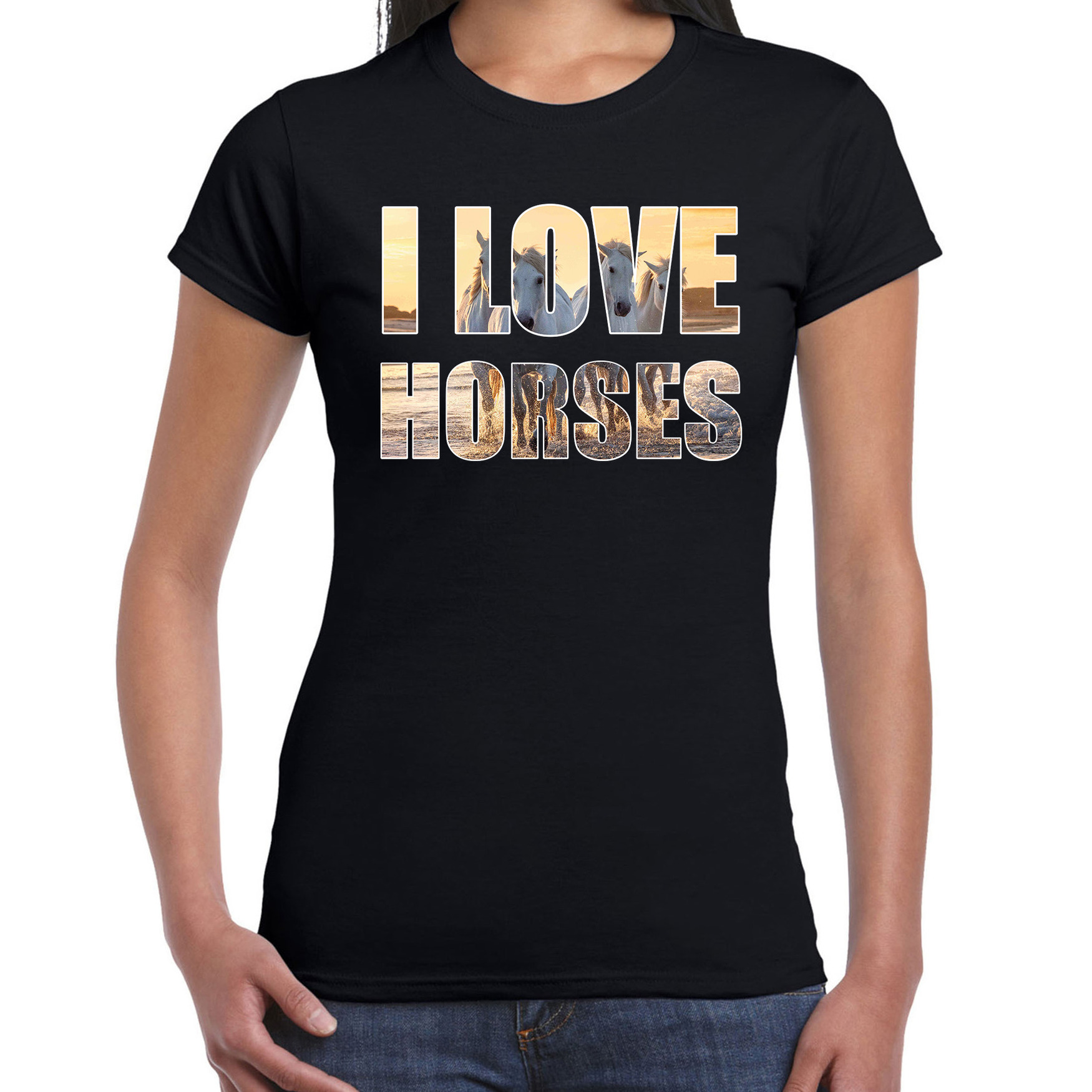 I love horses - paarden dieren t-shirt zwart dames