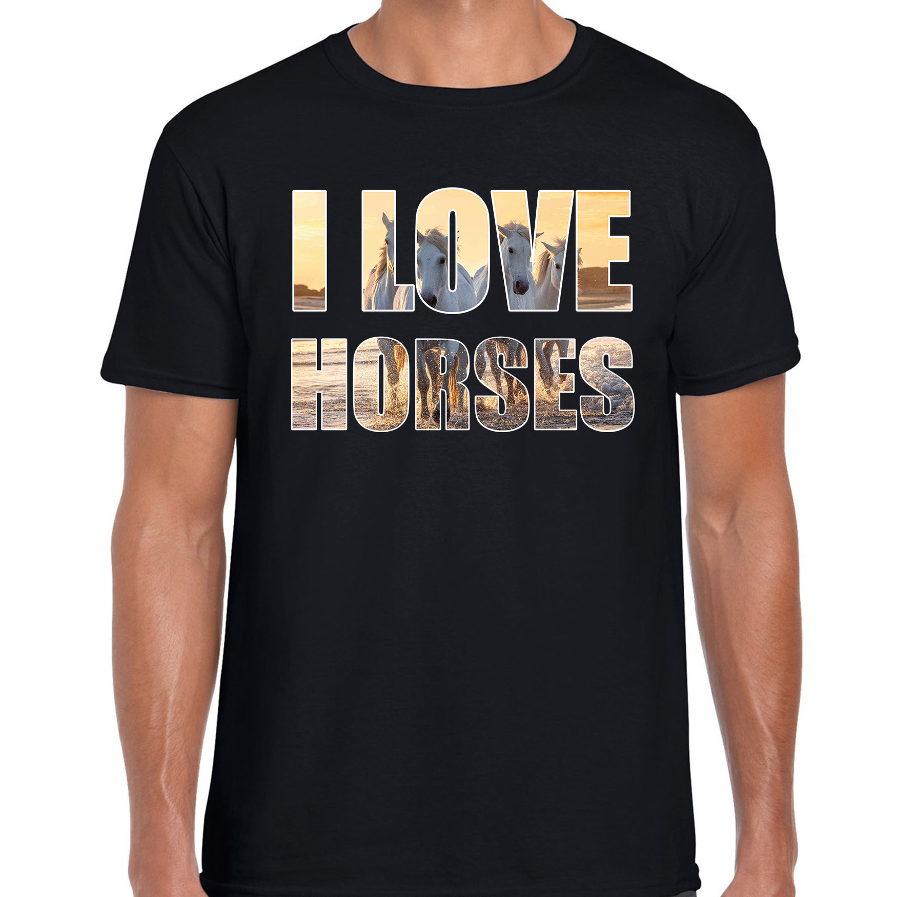 I love horses - paarden dieren t-shirt zwart heren