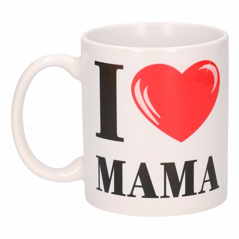 I Love Mama beker-mok in blokletters met glanzend hartje 300 ml