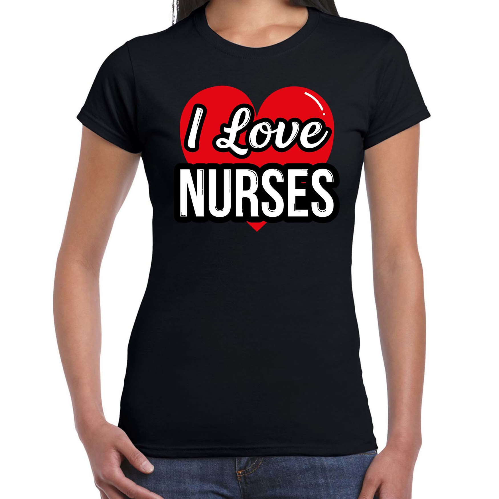 I love nurses - zusters verkleed t-shirt zwart voor dames - Outfit verkleed feest
