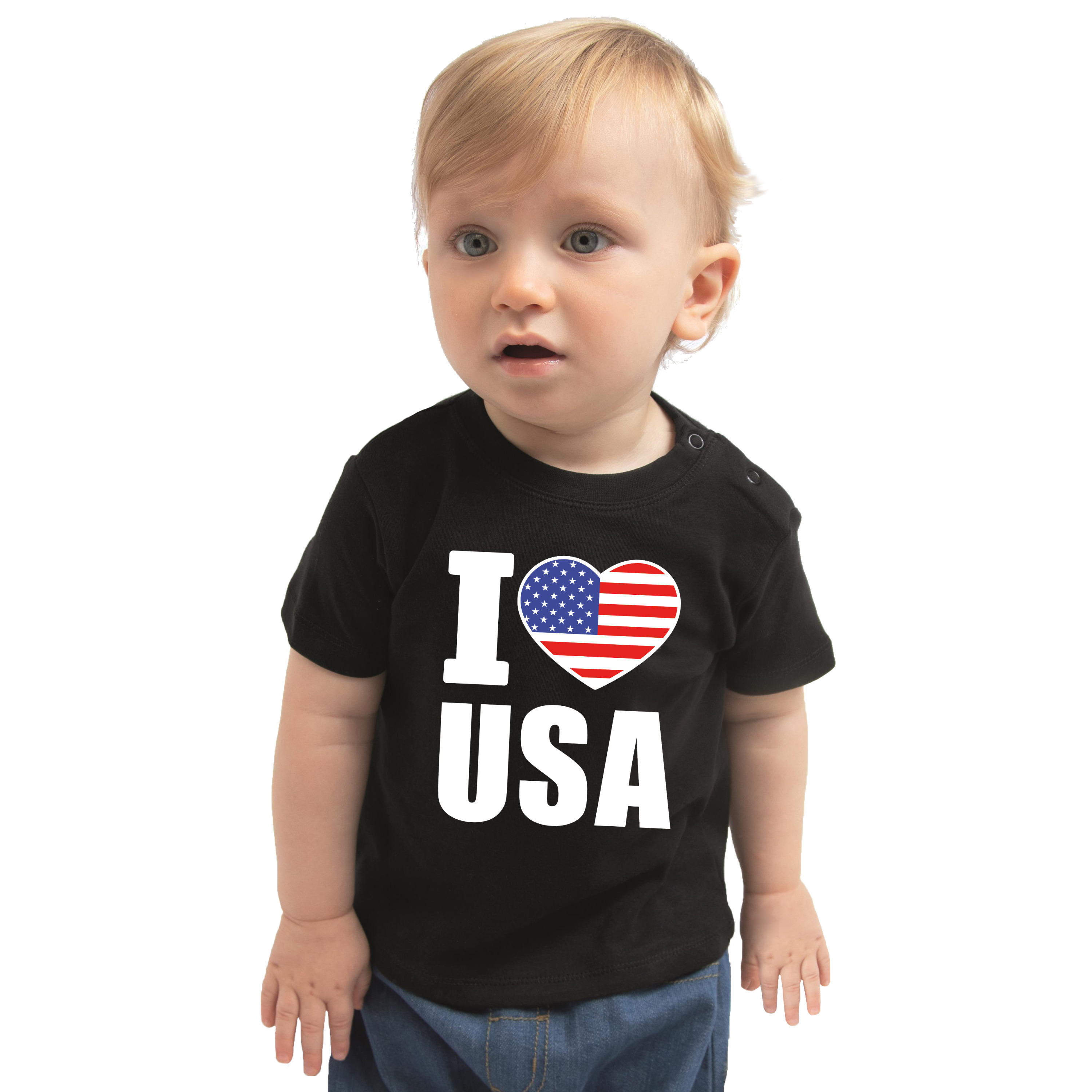 I love USA t-shirt Amerika zwart voor babys