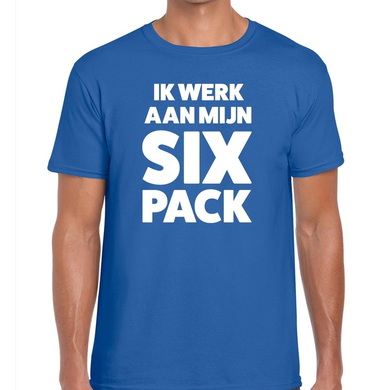 Ik werk aan mijn SIX Pack heren T-shirt blauw