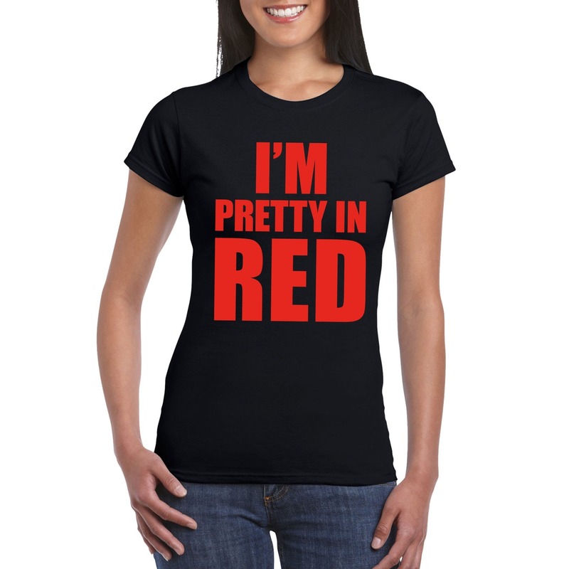 I'm pretty in red t-shirt zwart dames